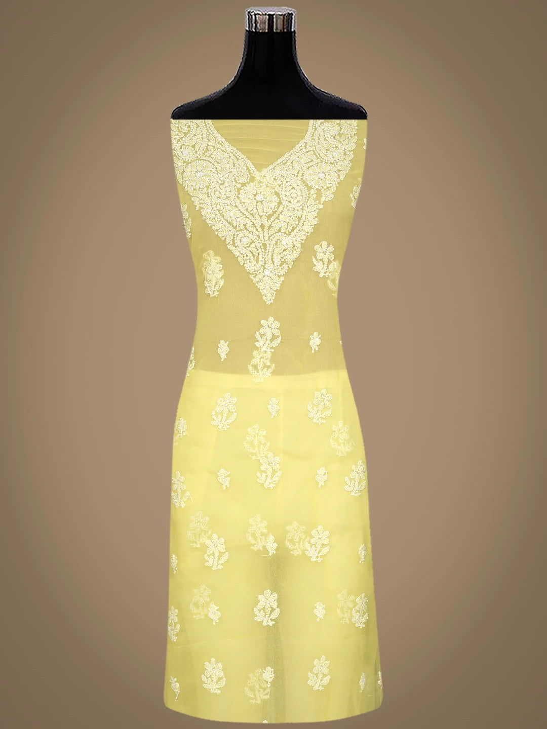Ada Hand Embroidered Yellow Georgette Lucknowi Chikankari Unstitched Suit Piece 01A866793