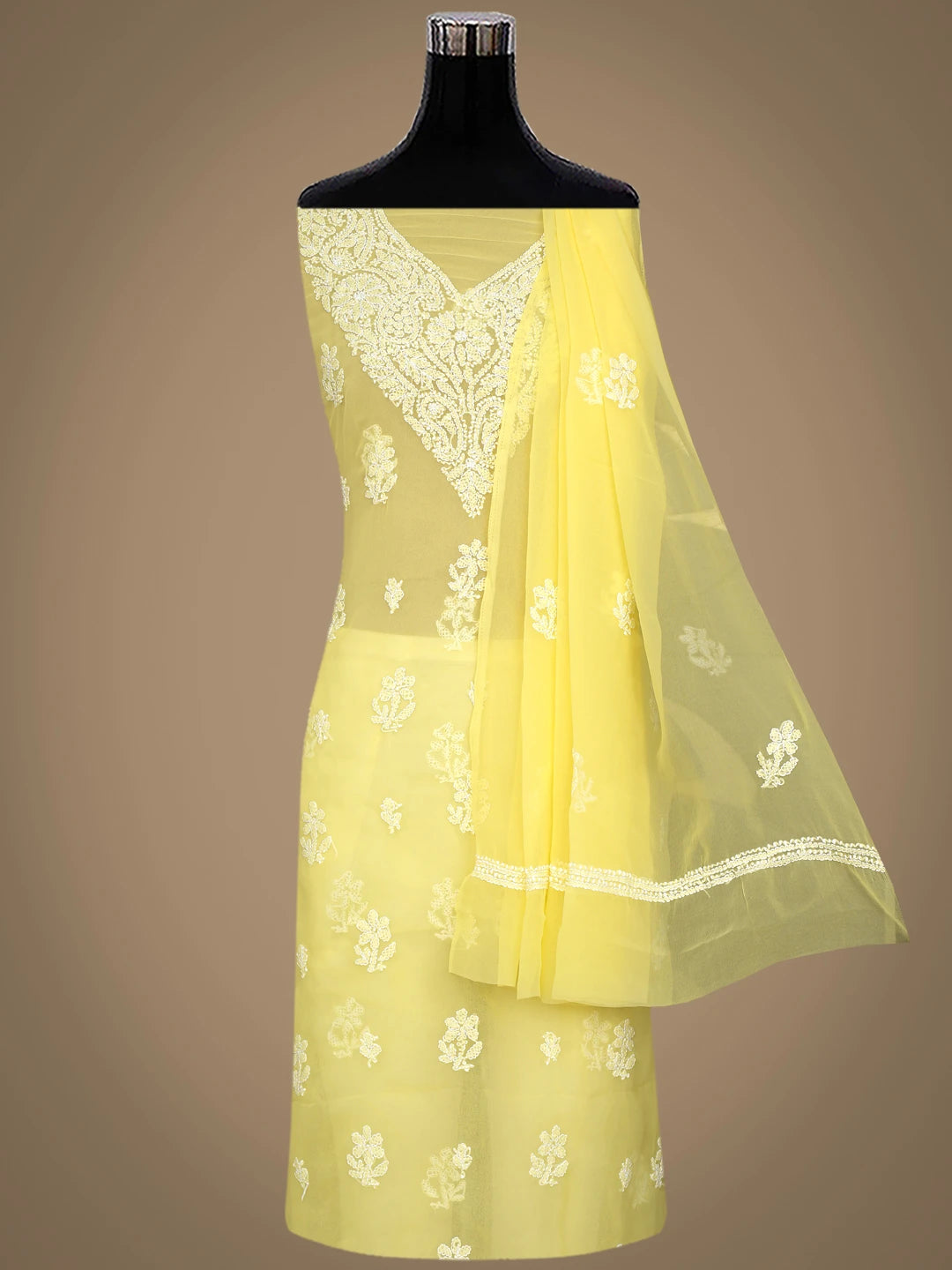 Ada Hand Embroidered Yellow Georgette Lucknowi Chikankari Unstitched Suit Piece 01A866793