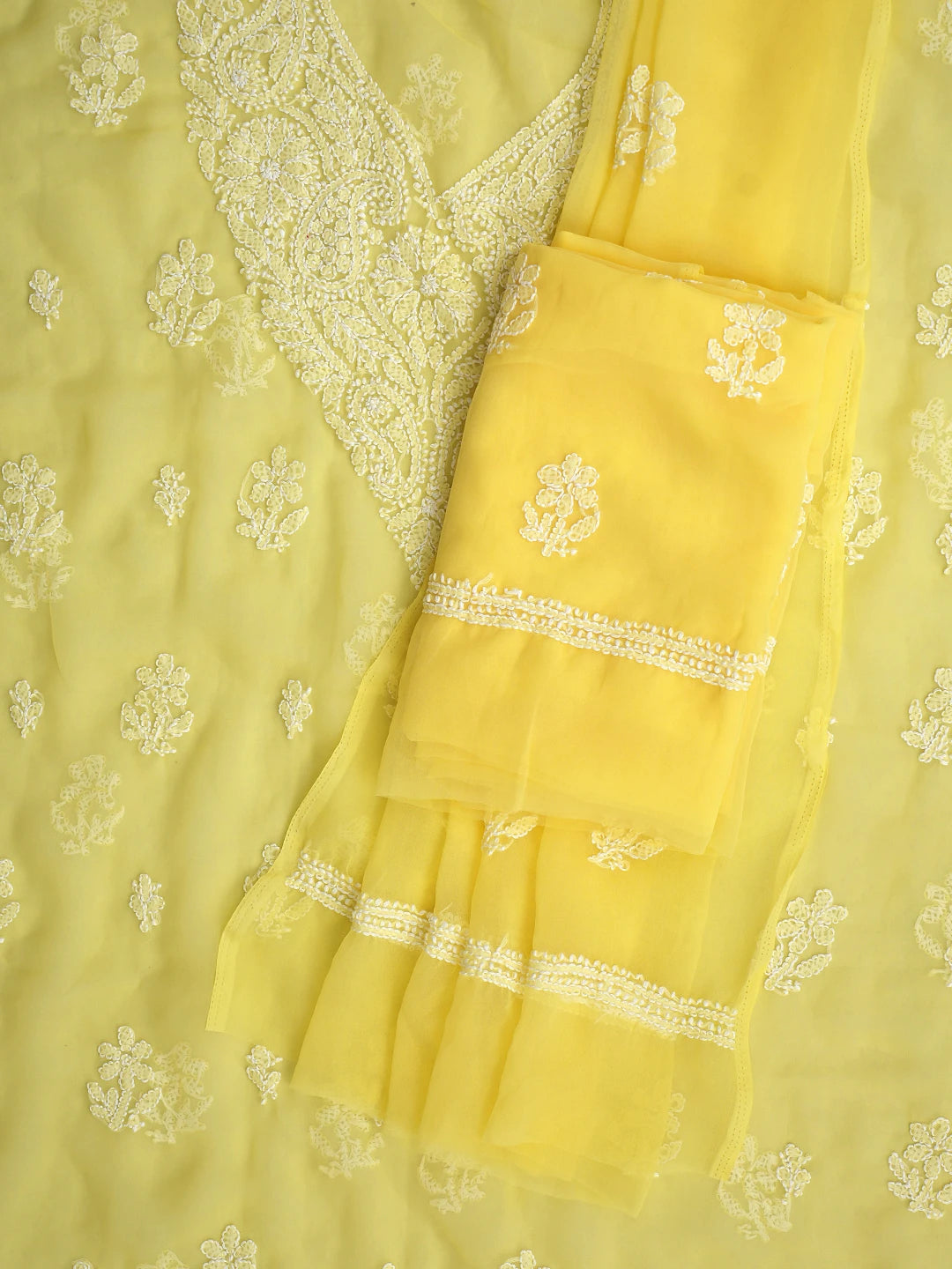 Ada Hand Embroidered Yellow Georgette Lucknowi Chikankari Unstitched Suit Piece 01A866793