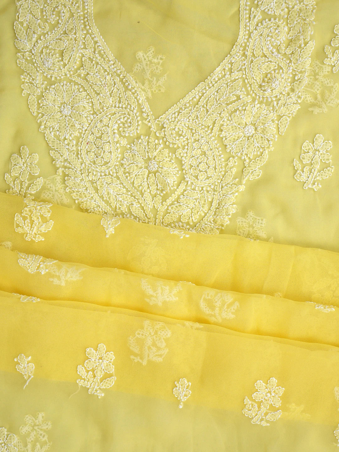 Ada Hand Embroidered Yellow Georgette Lucknowi Chikankari Unstitched Suit Piece 01A866793