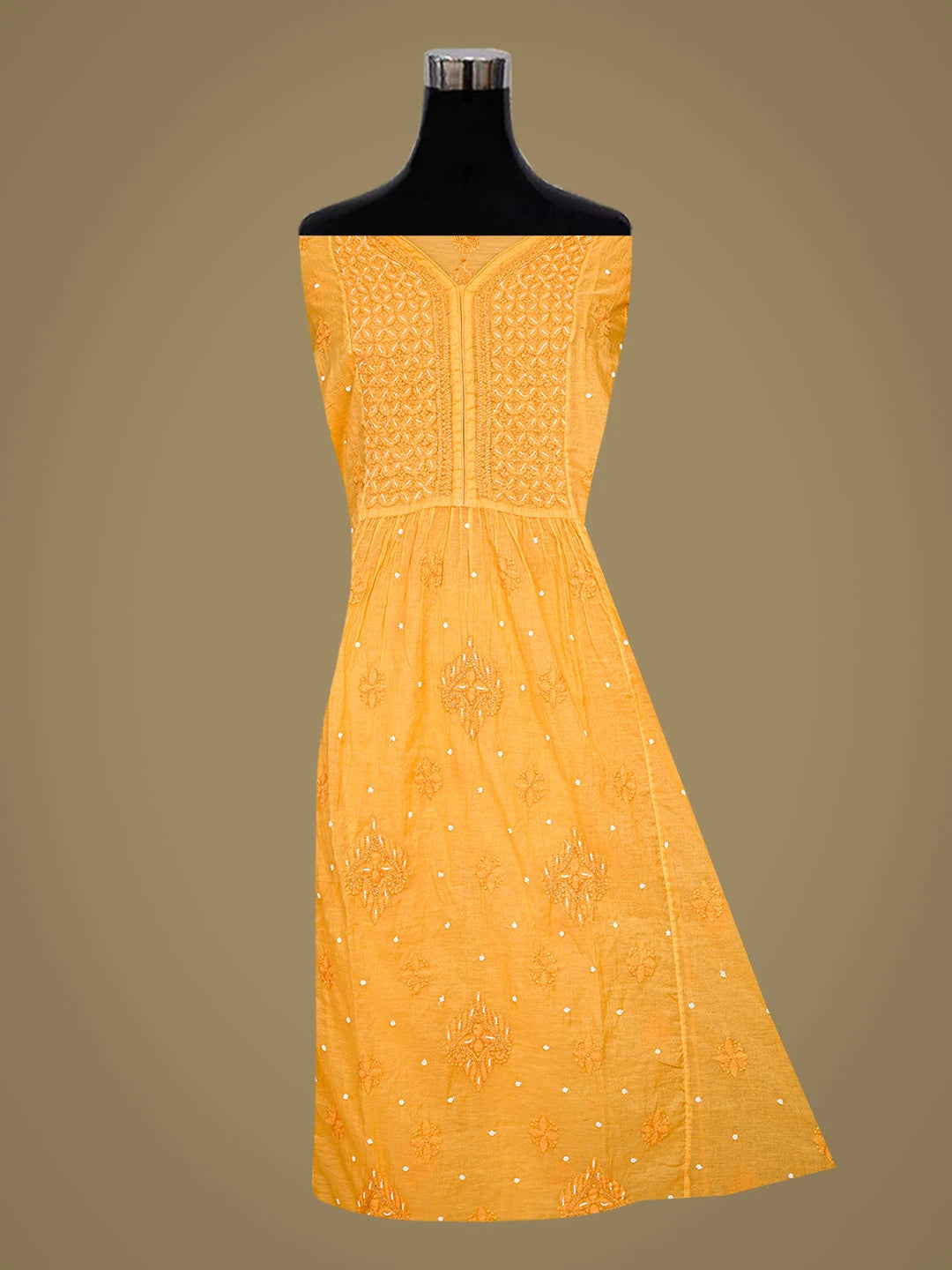 Ada Hand Embroidered Orange Chanderi Lucknowi Chikankari Semi-Stitched Kurta Dupatta Set With Cutdana Work 01A802120