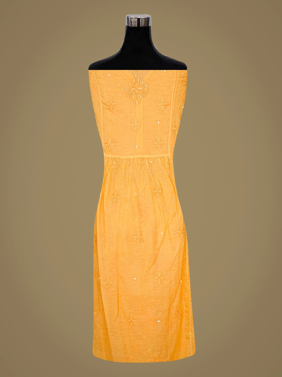 Ada Hand Embroidered Orange Chanderi Lucknowi Chikankari Semi-Stitched Kurta Dupatta Set With Cutdana Work 01A802120