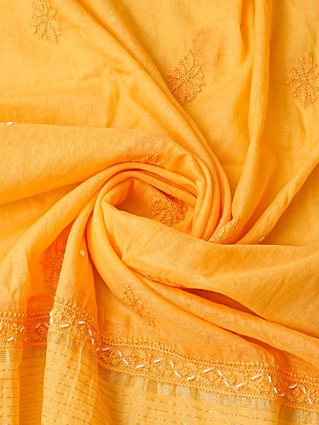 Ada Hand Embroidered Orange Chanderi Lucknowi Chikankari Semi-Stitched Kurta Dupatta Set With Cutdana Work 01A802120