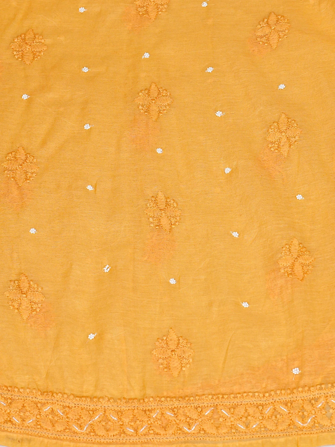 Ada Hand Embroidered Orange Chanderi Lucknowi Chikankari Semi-Stitched Kurta Dupatta Set With Cutdana Work 01A802120