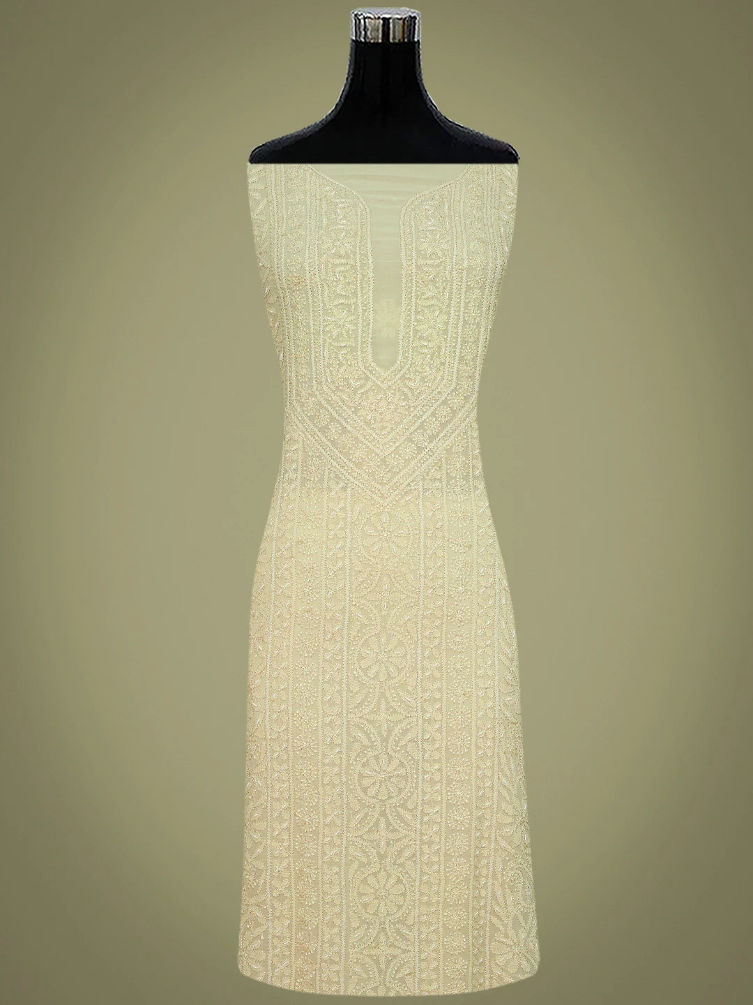 Ada Hand Embroidered Sand Fawn Viscose Georgette Lucknowi Chikankari Unstitched Kurta Dupatta Set With Pearl Work 01A724462