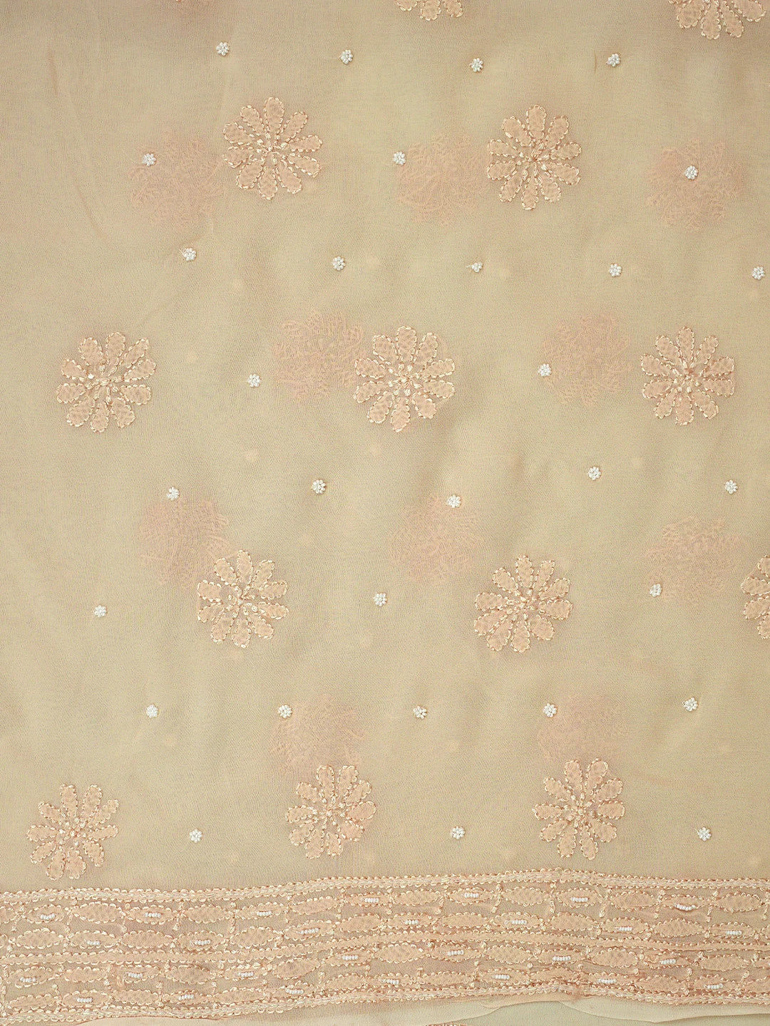 Ada Hand Embroidered Sand Fawn Viscose Georgette Lucknowi Chikankari Unstitched Kurta Dupatta Set With Pearl Work 01A724462