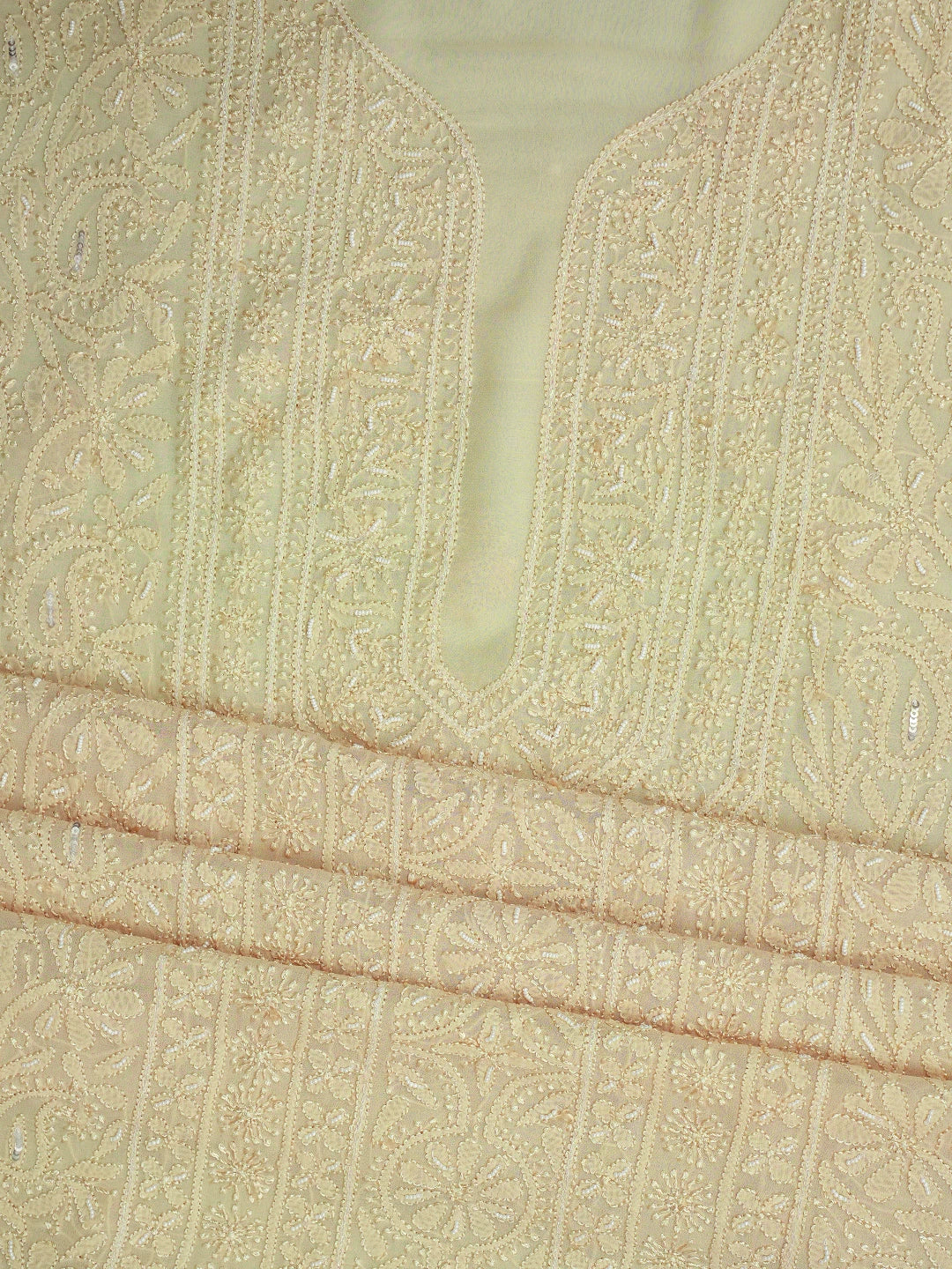 Ada Hand Embroidered Sand Fawn Viscose Georgette Lucknowi Chikankari Unstitched Kurta Dupatta Set With Pearl Work 01A724462