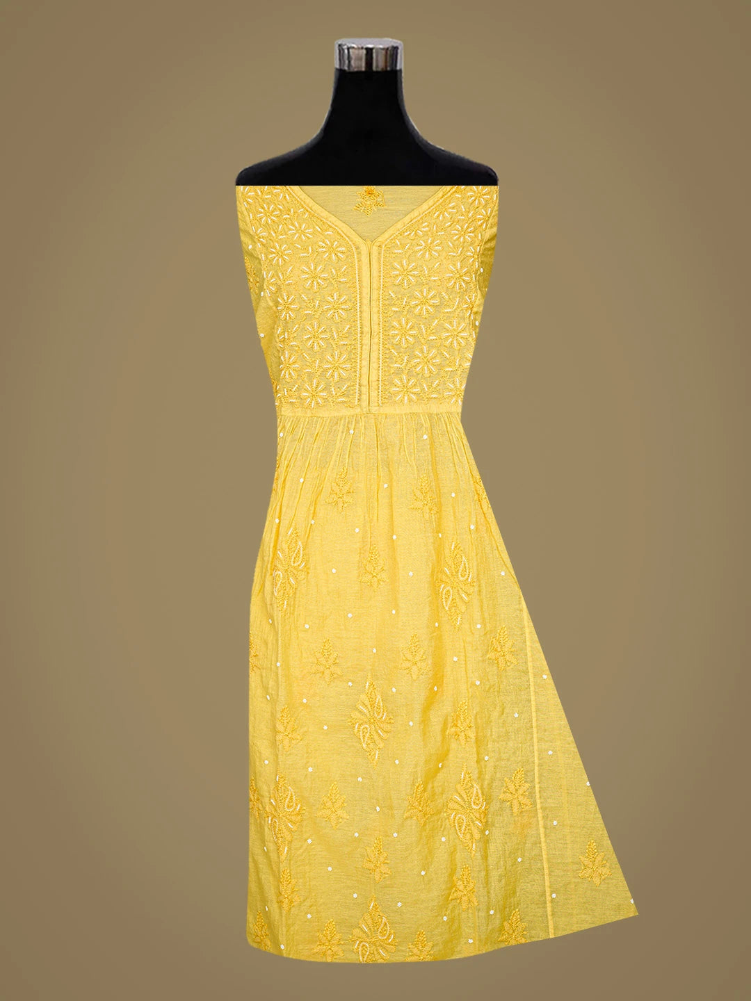 Ada Hand Embroidered Yellow Chanderi Lucknowi Chikankari Semi-Stitched Kurta Dupatta Set With Pearl Work 01A833561