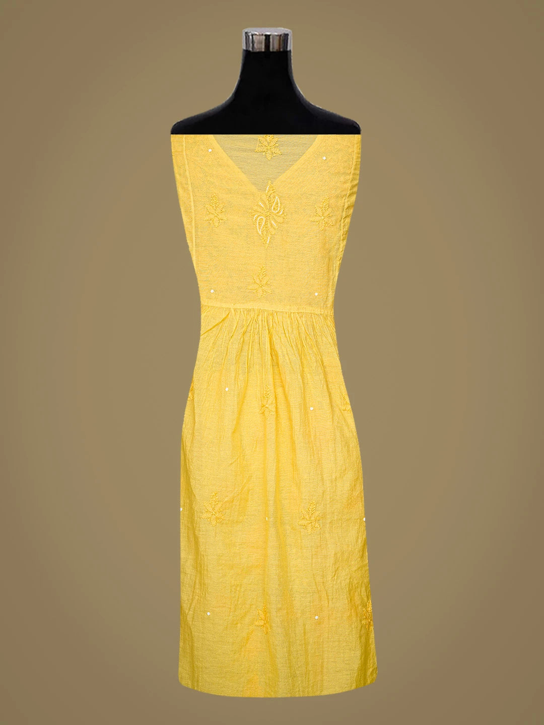 Ada Hand Embroidered Yellow Chanderi Lucknowi Chikankari Semi-Stitched Kurta Dupatta Set With Pearl Work 01A833561