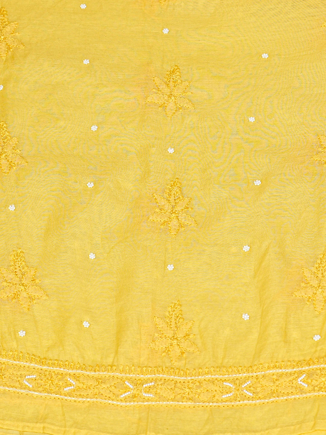 Ada Hand Embroidered Yellow Chanderi Lucknowi Chikankari Semi-Stitched Kurta Dupatta Set With Pearl Work 01A833561