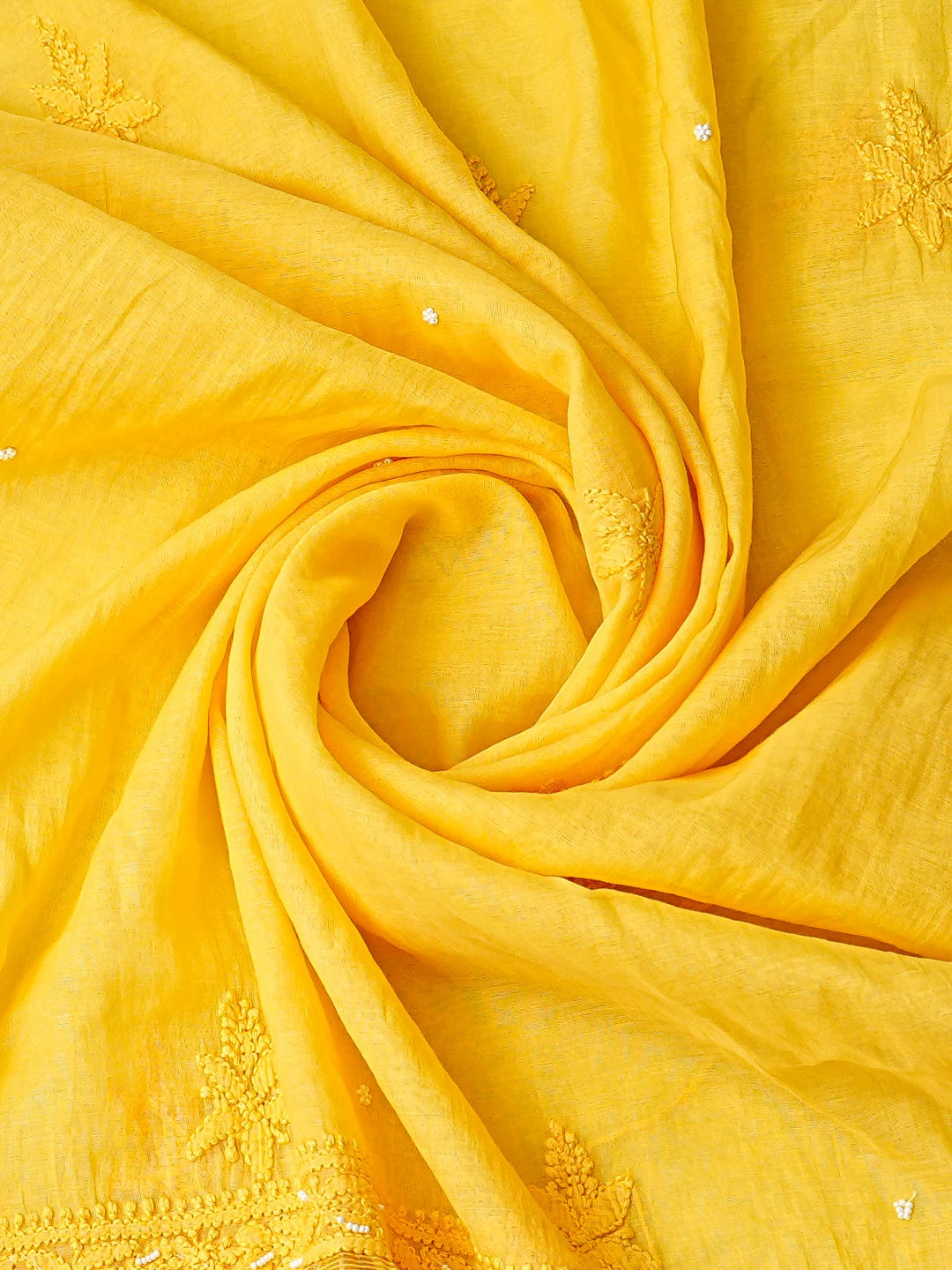 Ada Hand Embroidered Yellow Chanderi Lucknowi Chikankari Semi-Stitched Kurta Dupatta Set With Pearl Work 01A833561