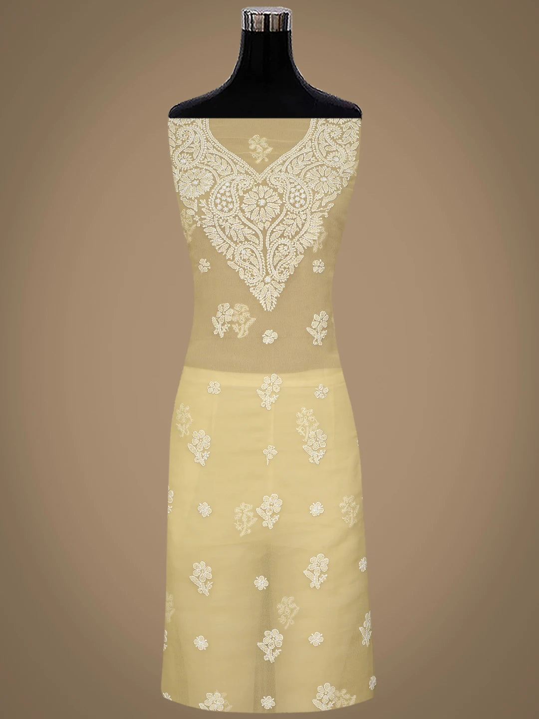 Ada Hand Embroidered Fawn Georgette Lucknowi Chikankari Unstitched Suit Piece 01A866835