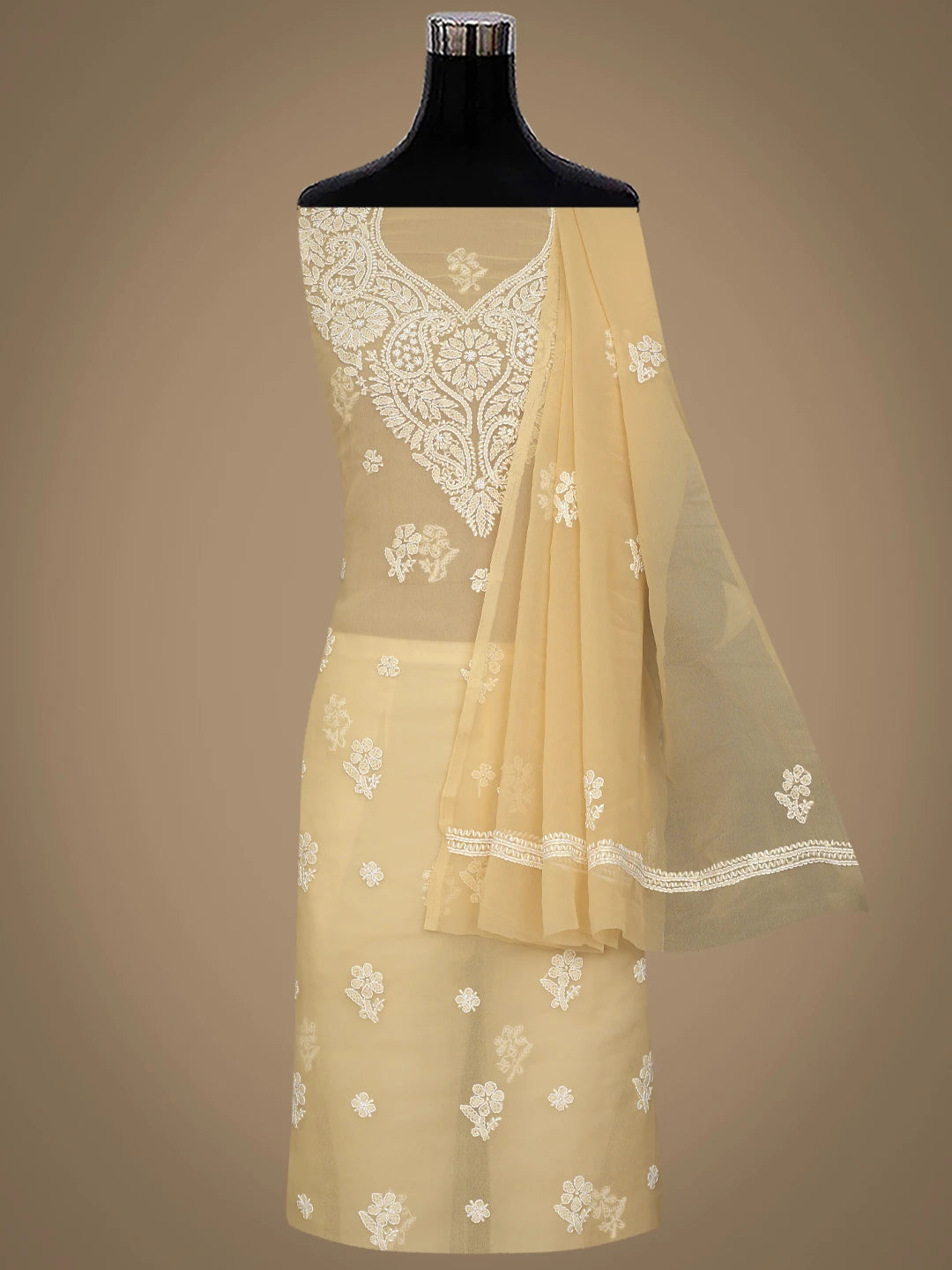 Ada Hand Embroidered Fawn Georgette Lucknowi Chikankari Unstitched Suit Piece 01A866835