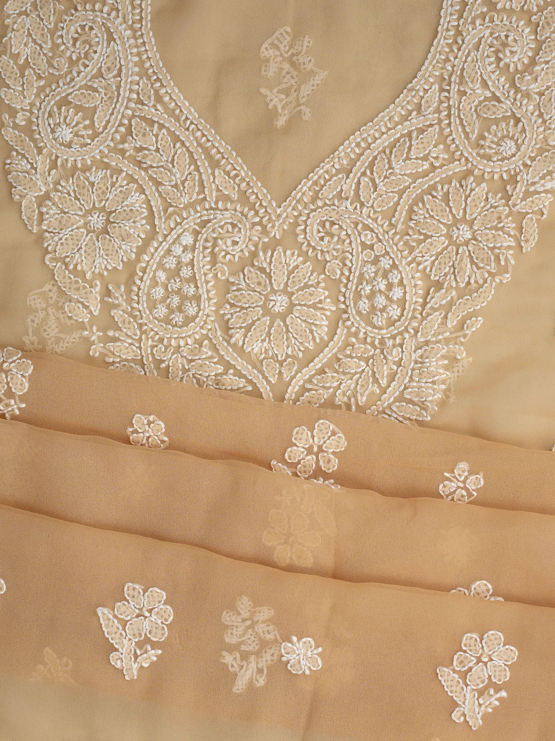 Ada Hand Embroidered Fawn Georgette Lucknowi Chikankari Unstitched Suit Piece 01A866835