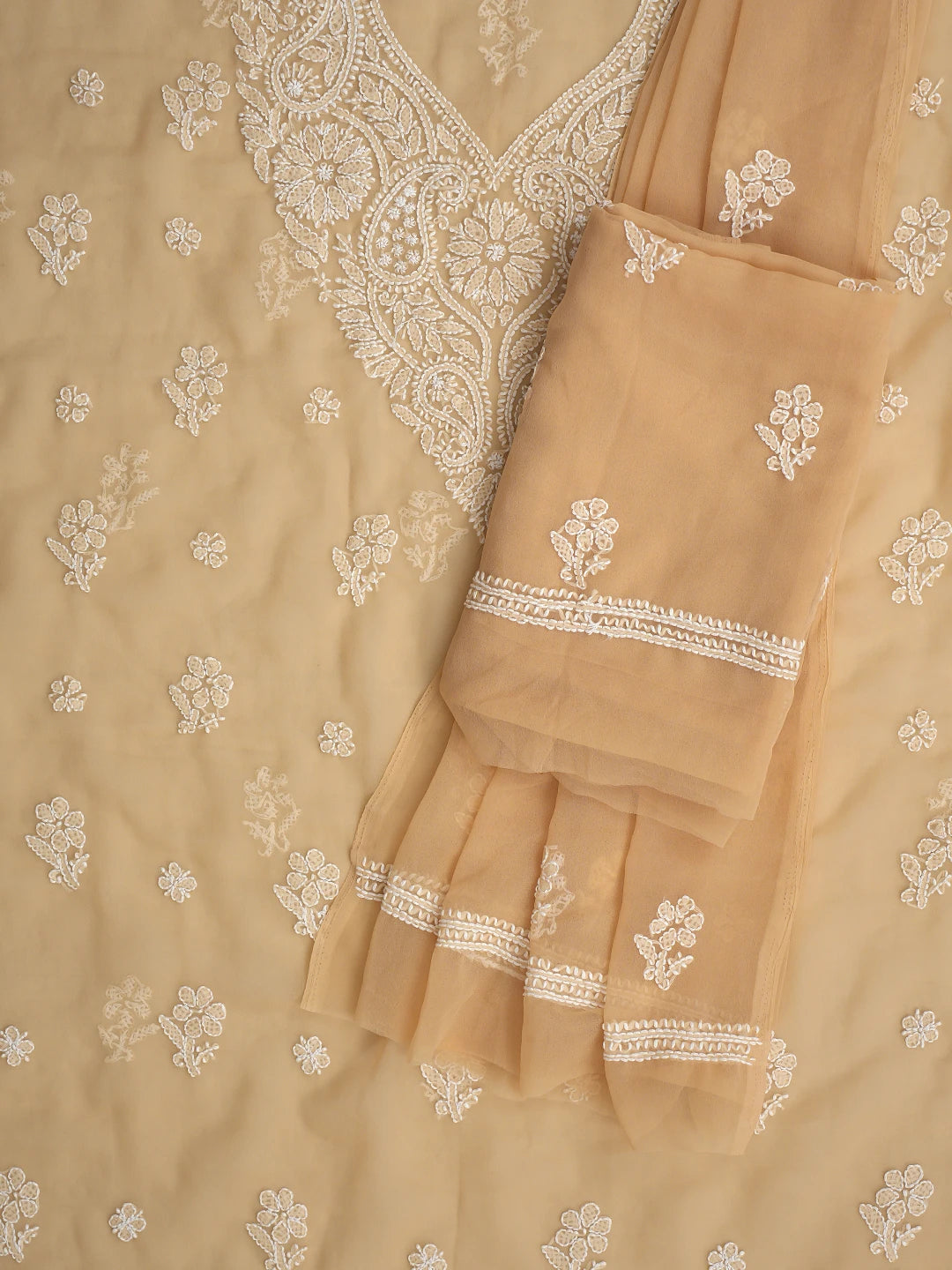 Ada Hand Embroidered Fawn Georgette Lucknowi Chikankari Unstitched Suit Piece 01A866835