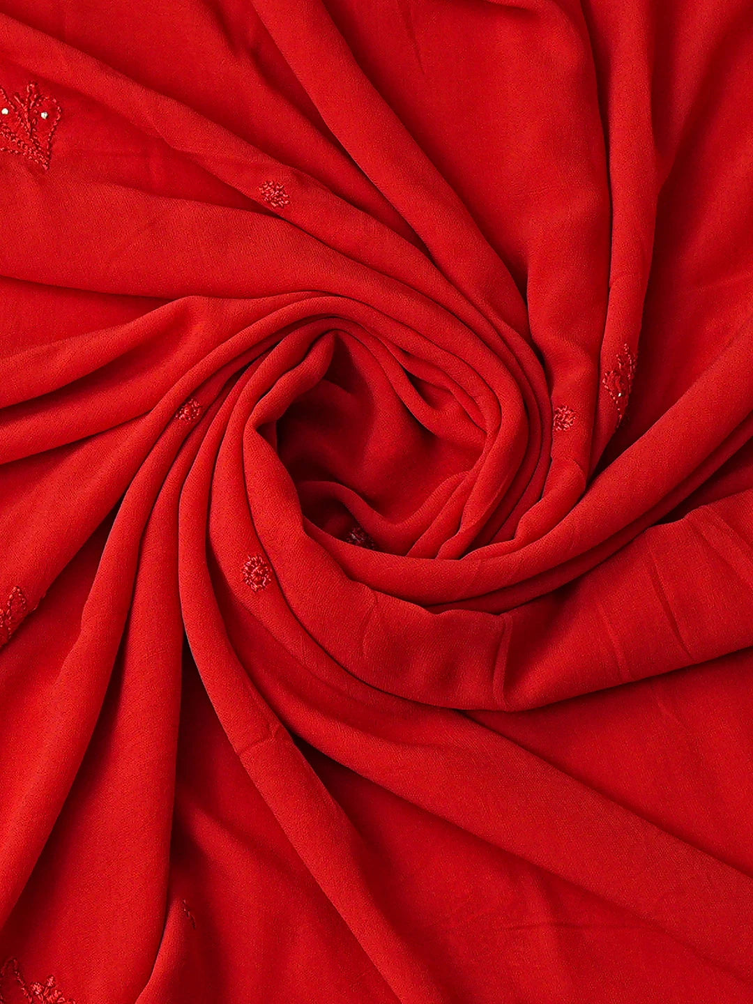 Ada Hand Embroidered Red Viscose Georgette Lucknowi Chikankari Semi-Stitched Kurta Dupatta Set With Mukaish Work 01A685061
