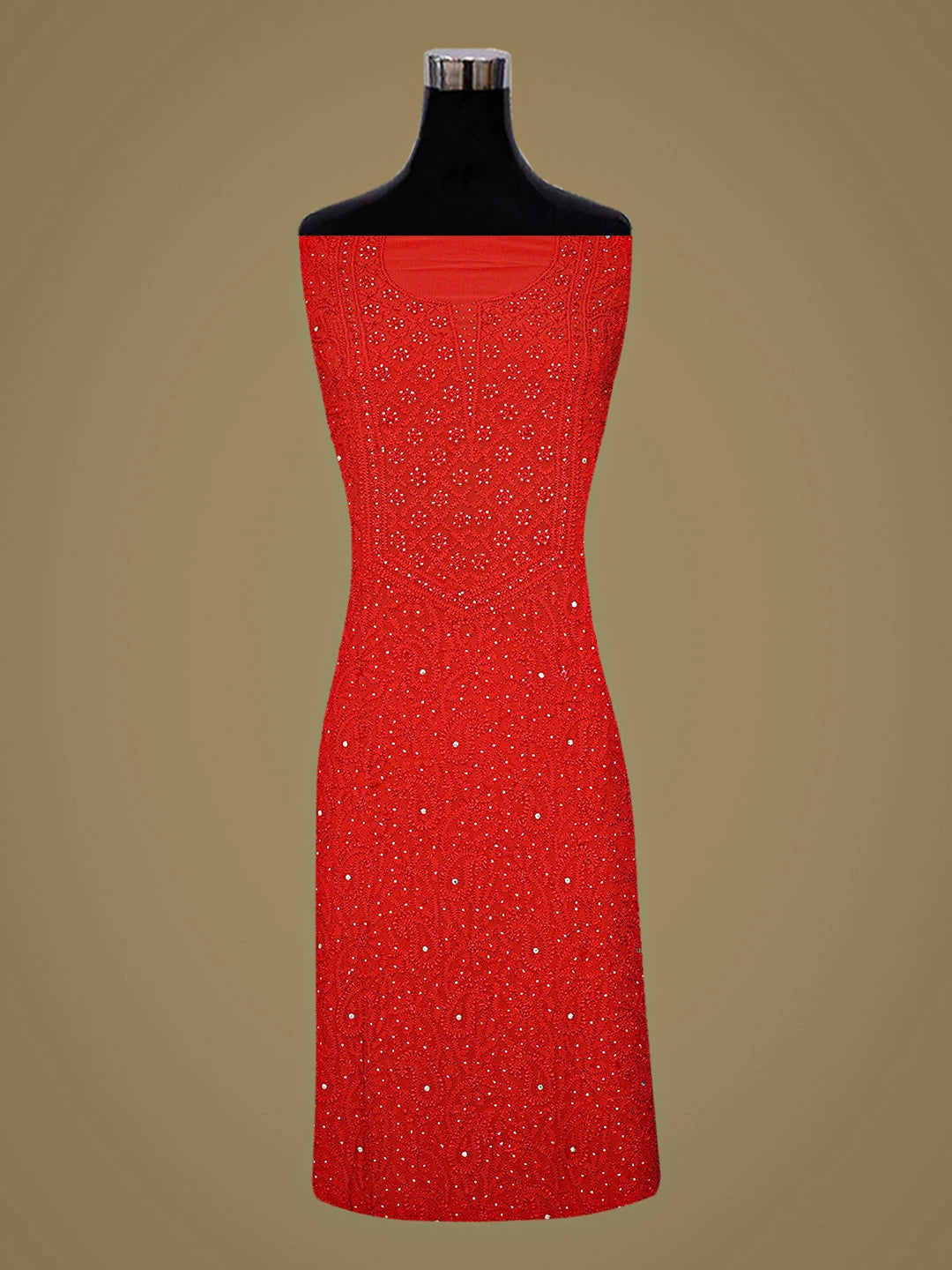 Ada Hand Embroidered Red Viscose Georgette Lucknowi Chikankari Semi-Stitched Kurta Dupatta Set With Mukaish Work 01A685061