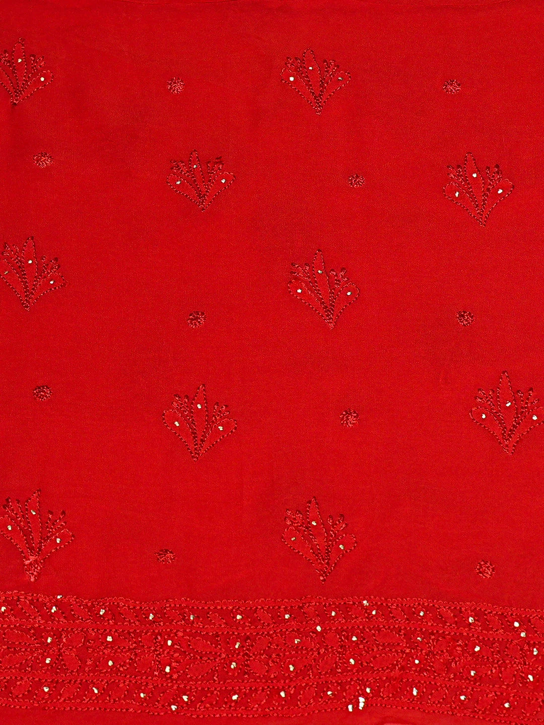 Ada Hand Embroidered Red Viscose Georgette Lucknowi Chikankari Semi-Stitched Kurta Dupatta Set With Mukaish Work 01A685061