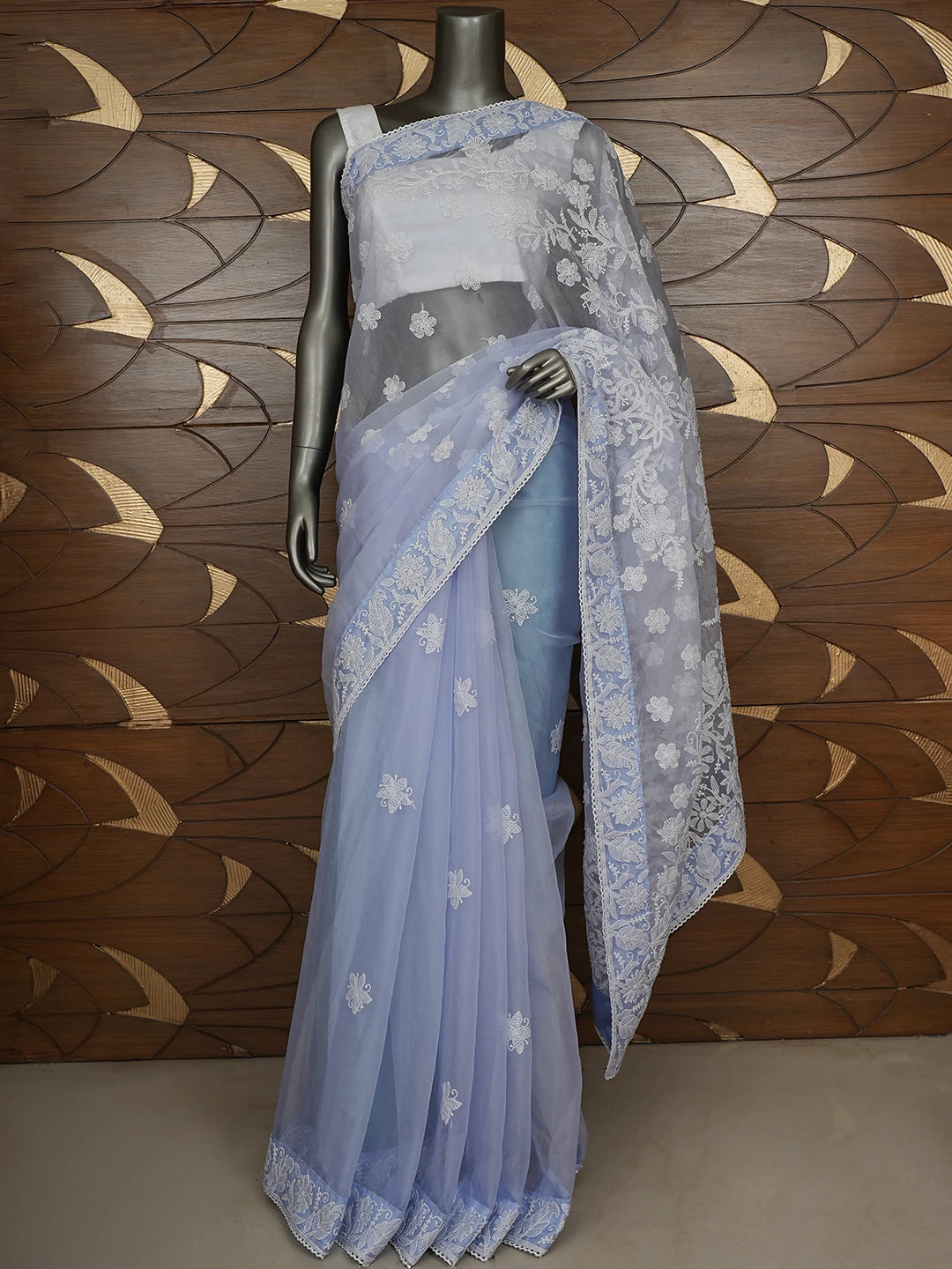 Ada Hand Embroidered Mauve Organza Lucknowi Chikankari Saree and Blouse 01A818228