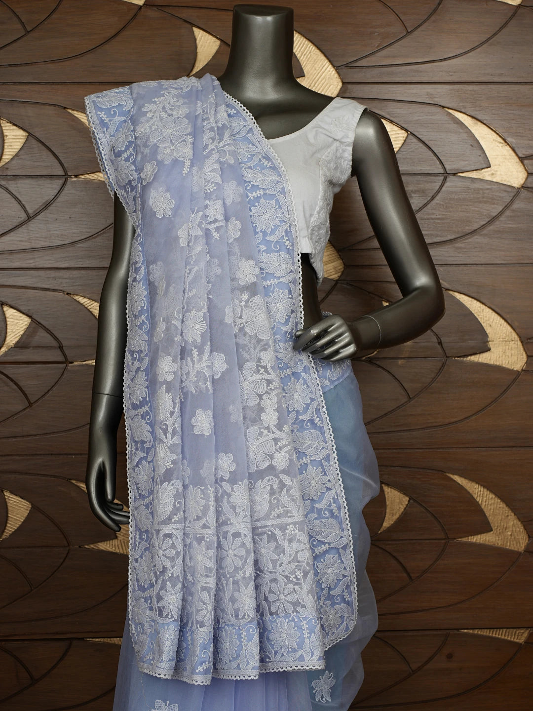 Ada Hand Embroidered Mauve Organza Lucknowi Chikankari Saree and Blouse 01A818228