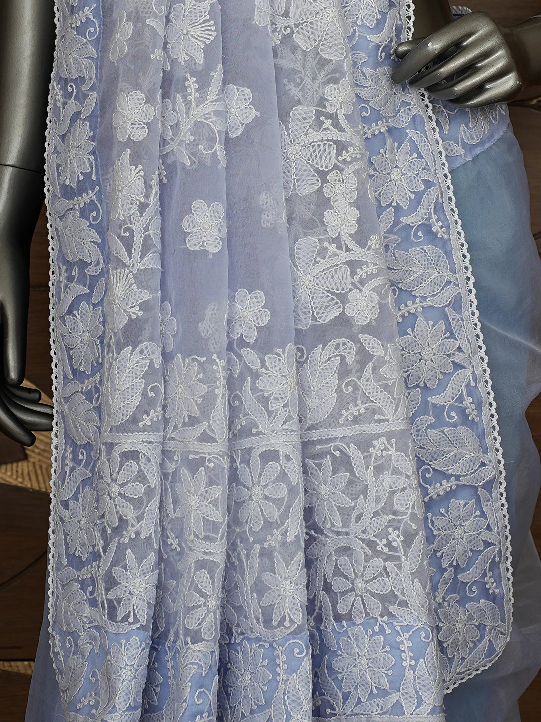 Ada Hand Embroidered Mauve Organza Lucknowi Chikankari Saree and Blouse 01A818228