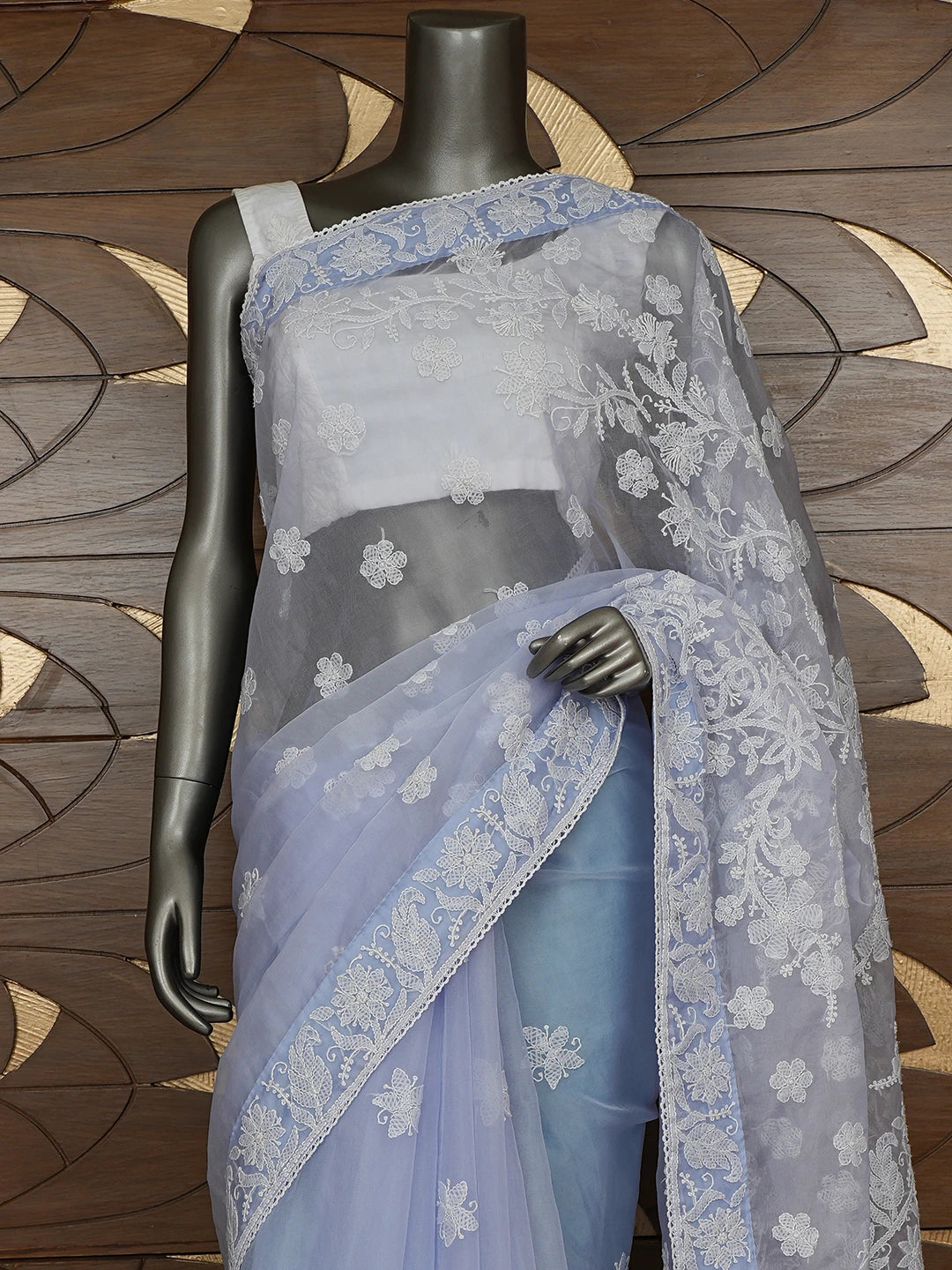 Ada Hand Embroidered Mauve Organza Lucknowi Chikankari Saree and Blouse 01A818228