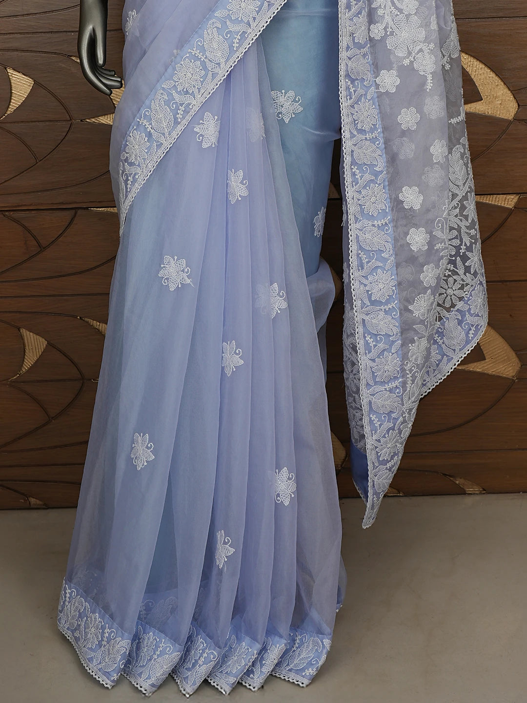 Ada Hand Embroidered Mauve Organza Lucknowi Chikankari Saree and Blouse 01A818228