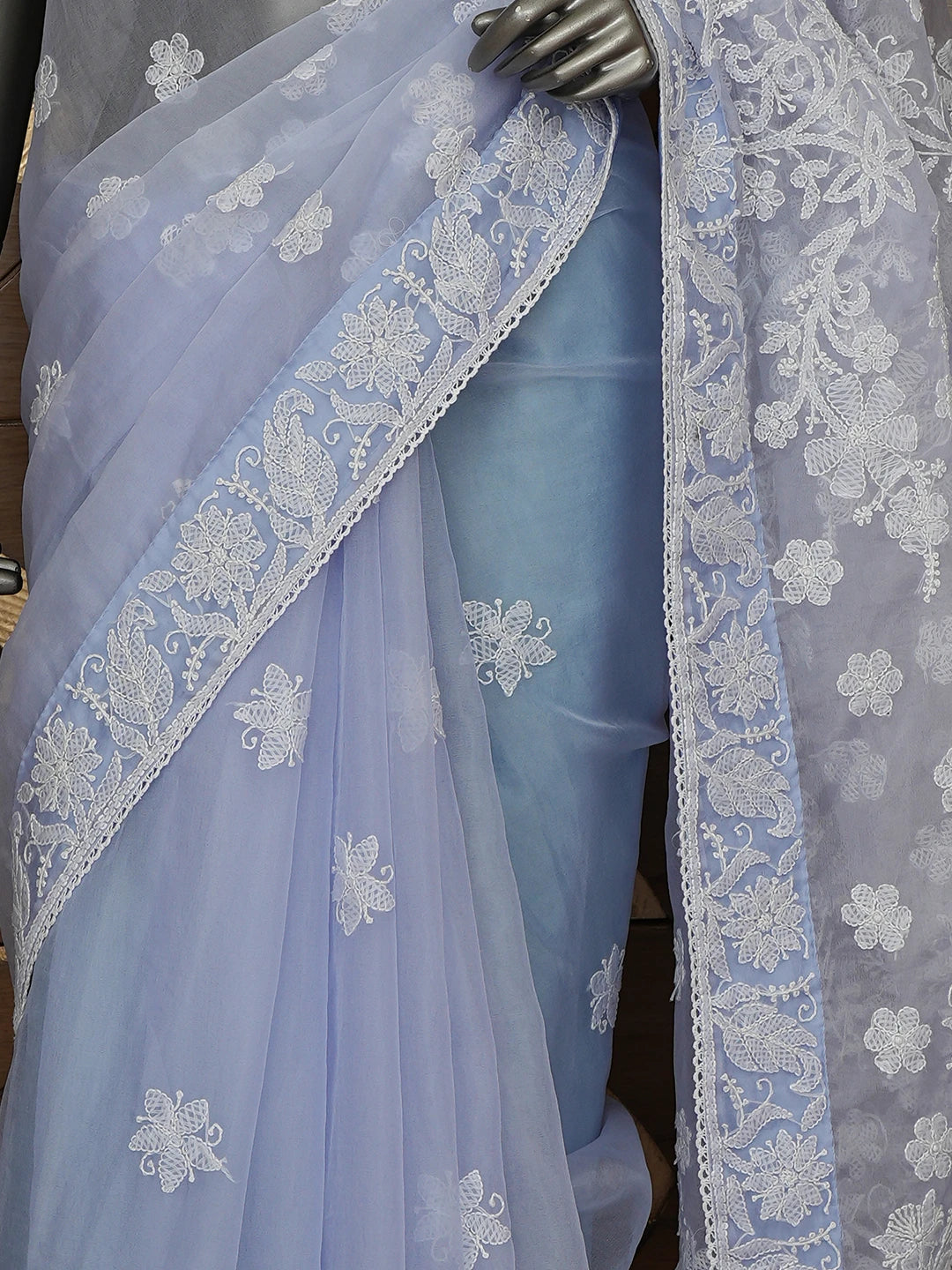 Ada Hand Embroidered Mauve Organza Lucknowi Chikankari Saree and Blouse 01A818228