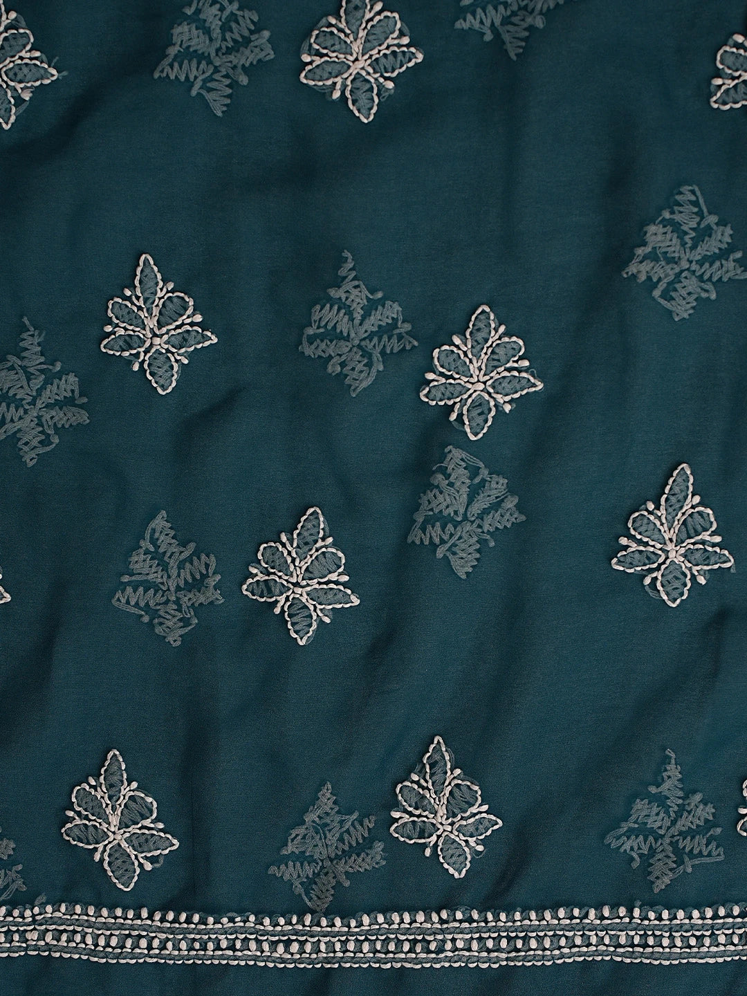 Ada Hand Embroidered Peacock Blue Georgette Lucknowi Chikankari Unstitched Suit Piece 01A866809