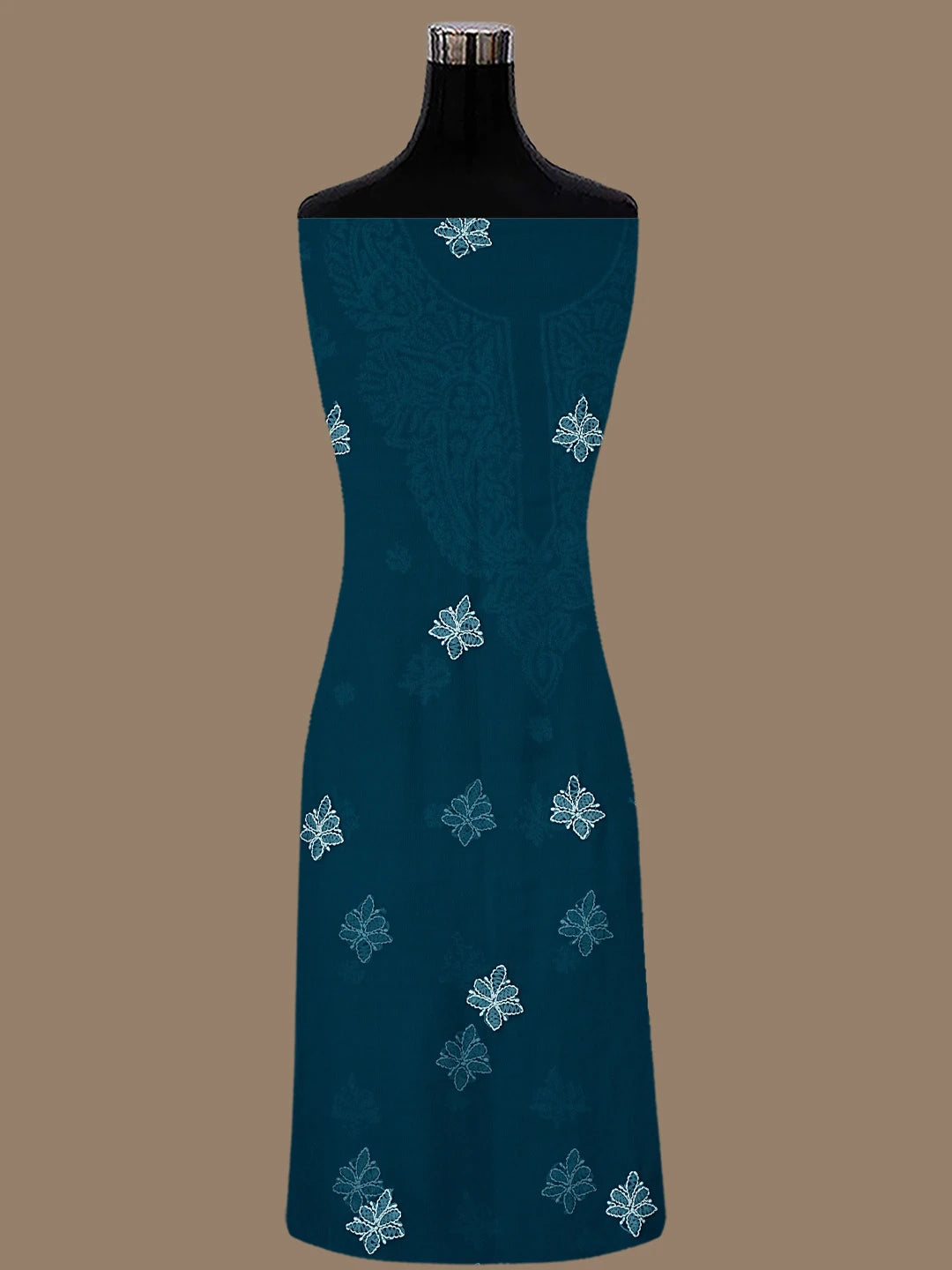 Ada Hand Embroidered Peacock Blue Georgette Lucknowi Chikankari Unstitched Suit Piece 01A866809