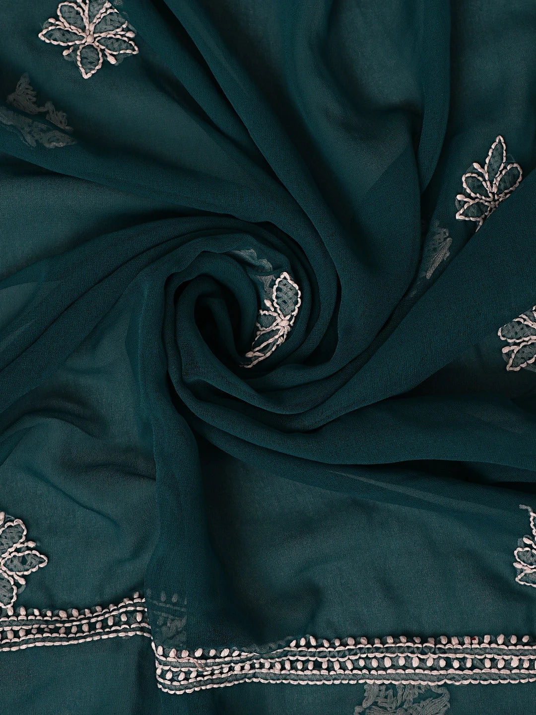 Ada Hand Embroidered Peacock Blue Georgette Lucknowi Chikankari Unstitched Suit Piece 01A866809