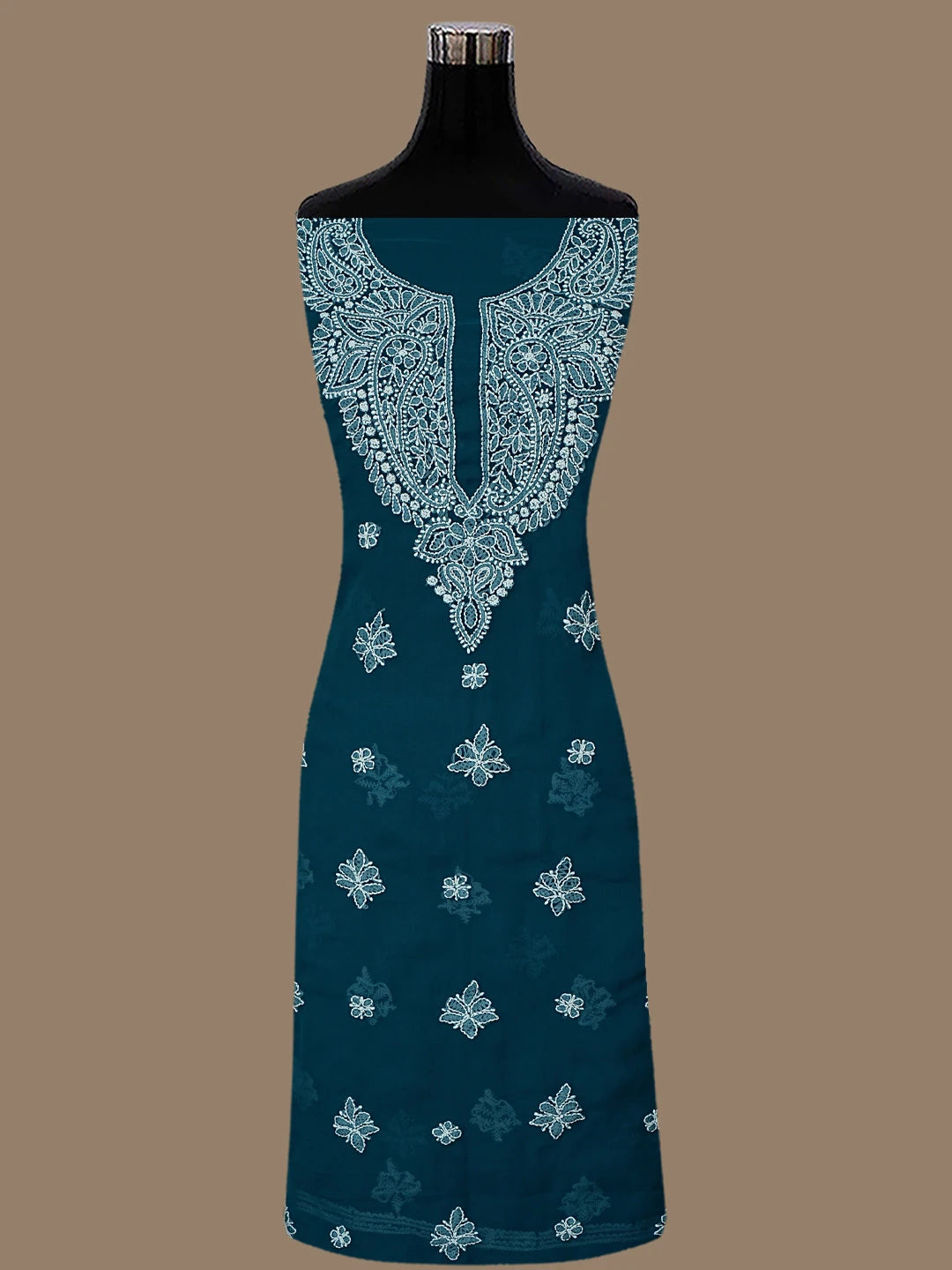 Ada Hand Embroidered Peacock Blue Georgette Lucknowi Chikankari Unstitched Suit Piece 01A866809