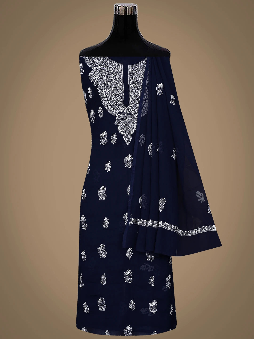 Ada Hand Embroidered Navy Blue  Georgette Lucknowi Chikankari Unstitched Suit Piece 01A866823