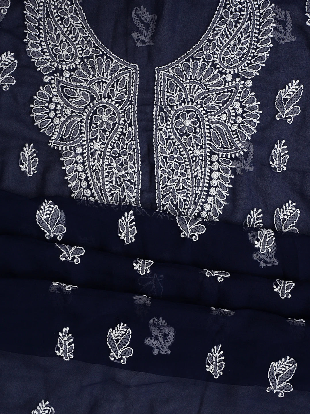 Ada Hand Embroidered Navy Blue  Georgette Lucknowi Chikankari Unstitched Suit Piece 01A866823