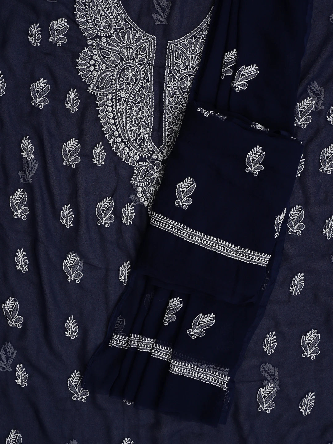 Ada Hand Embroidered Navy Blue  Georgette Lucknowi Chikankari Unstitched Suit Piece 01A866823