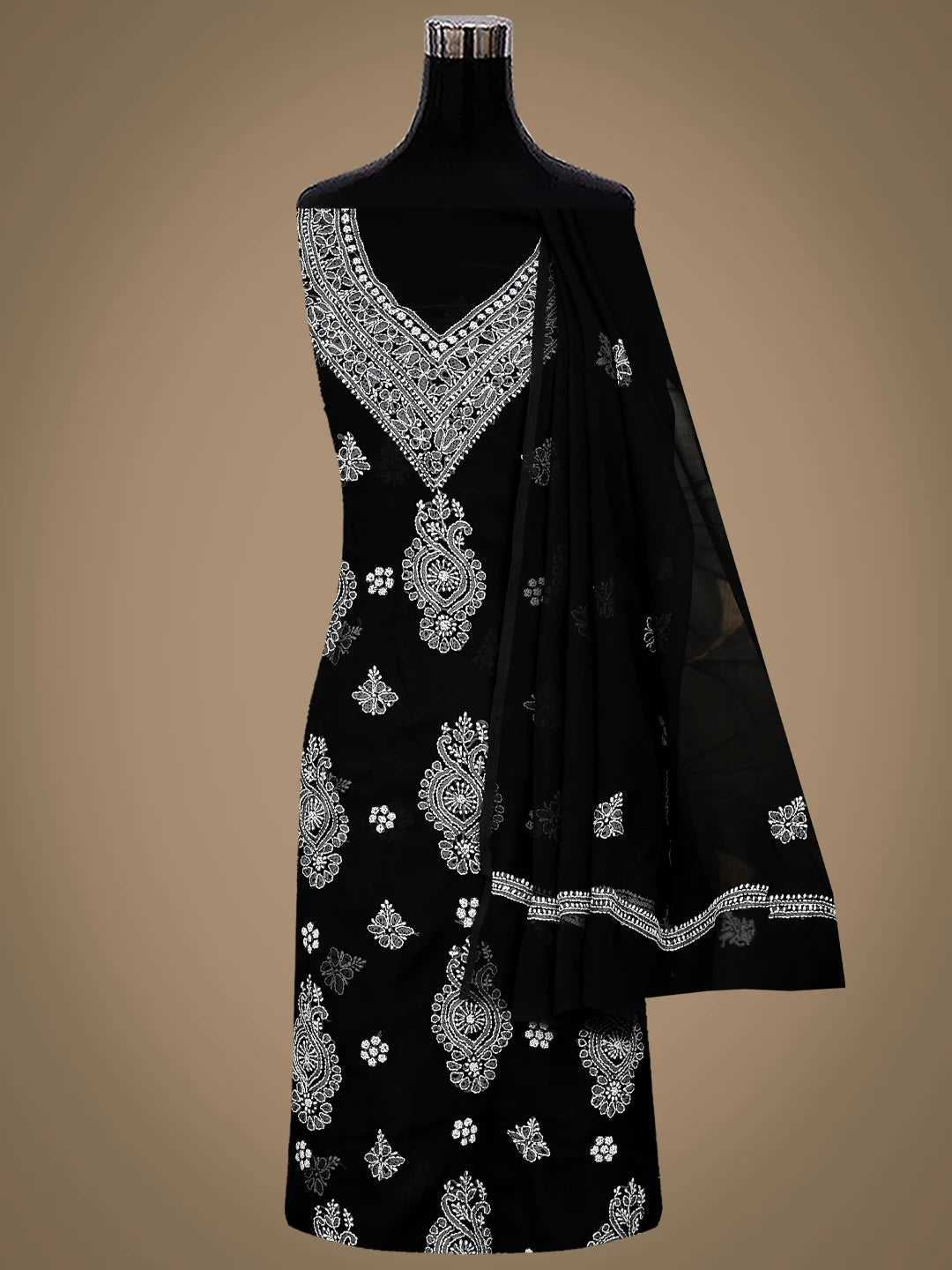 Ada Hand Embroidered Black Georgette Lucknowi Chikankari Unstitched Suit Piece 01A866863