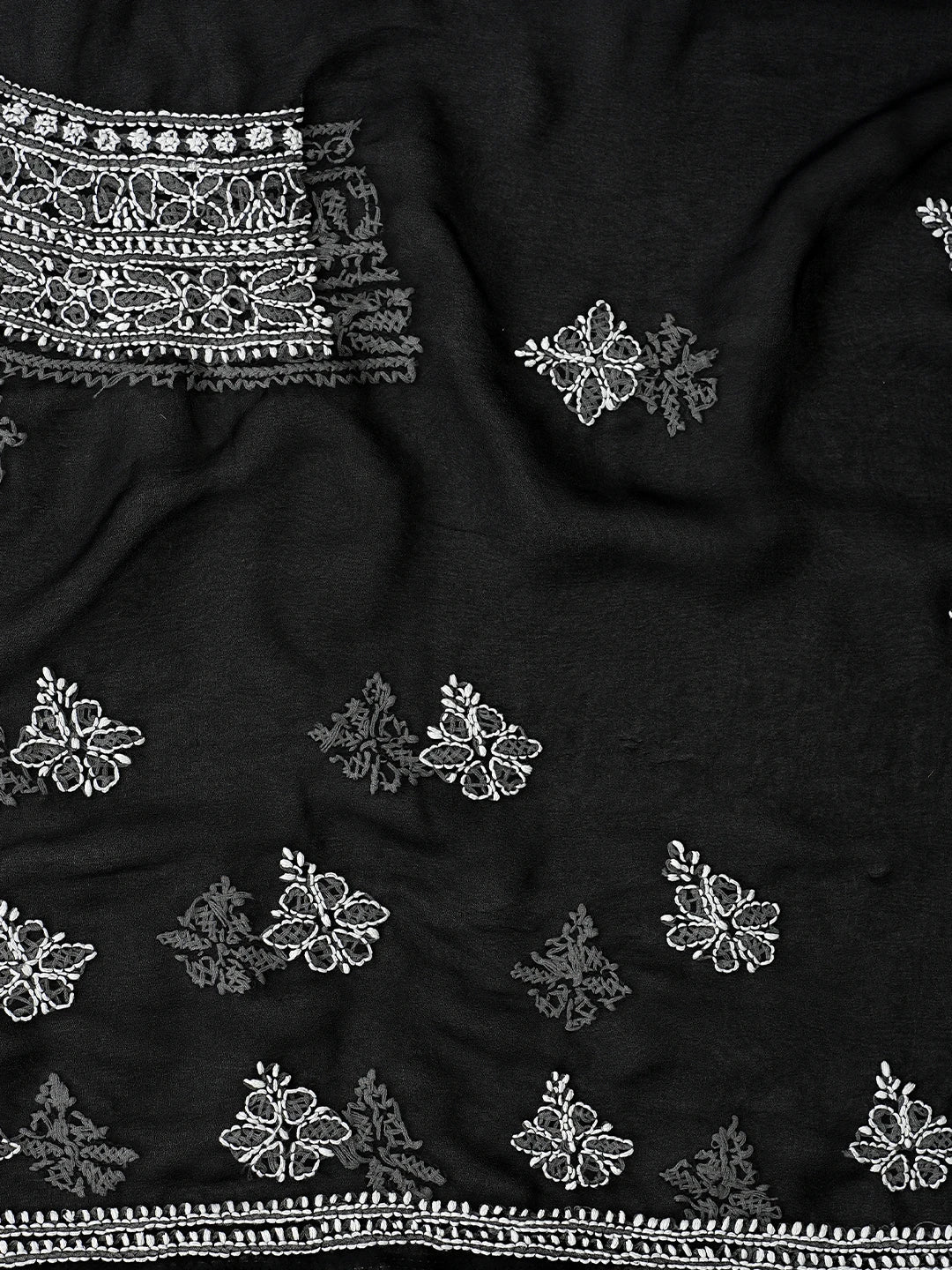 Ada Hand Embroidered Black Georgette Lucknowi Chikankari Unstitched Suit Piece 01A866863