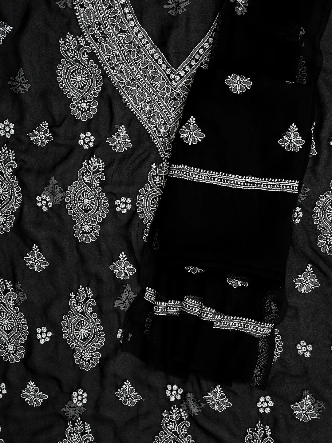 Ada Hand Embroidered Black Georgette Lucknowi Chikankari Unstitched Suit Piece 01A866863