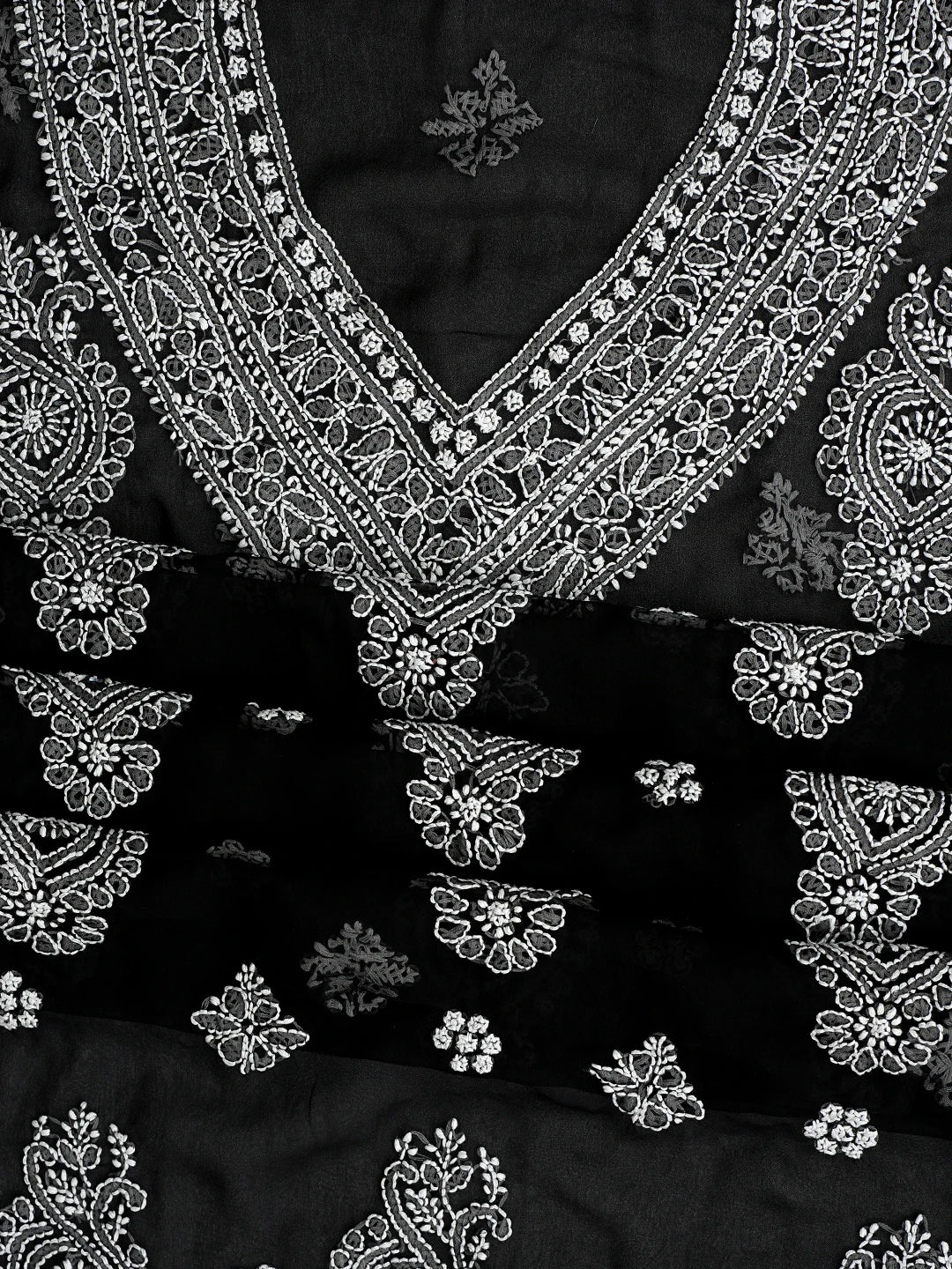 Ada Hand Embroidered Black Georgette Lucknowi Chikankari Unstitched Suit Piece 01A866863