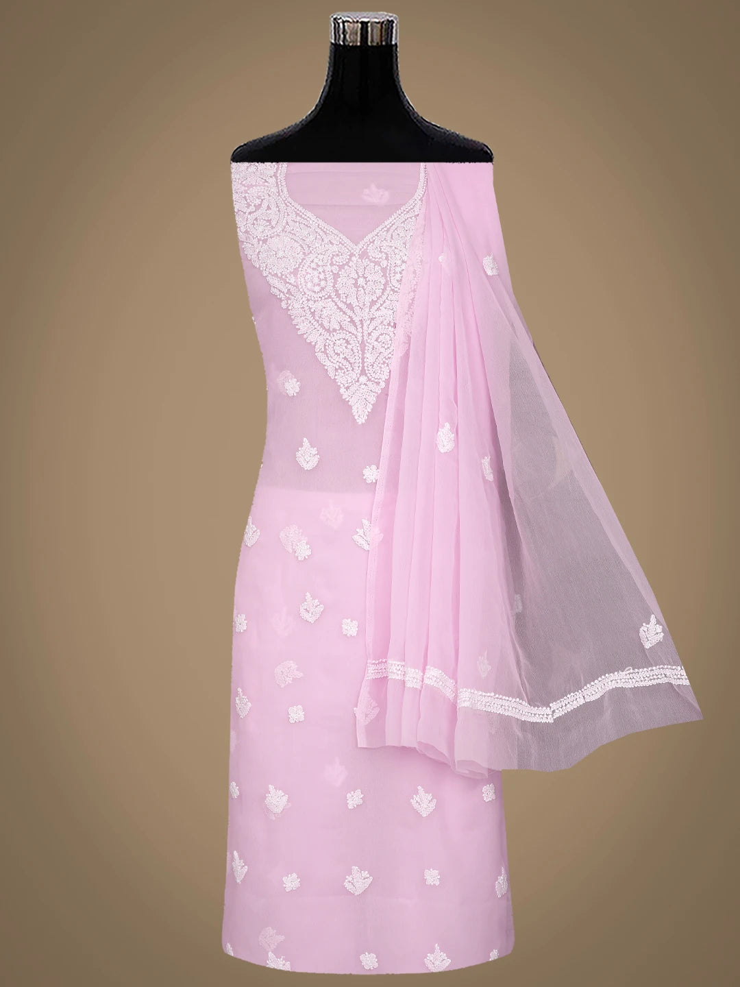 Ada Hand Embroidered Pink Georgette Lucknowi Chikankari Unstitched Suit Piece 01A866829