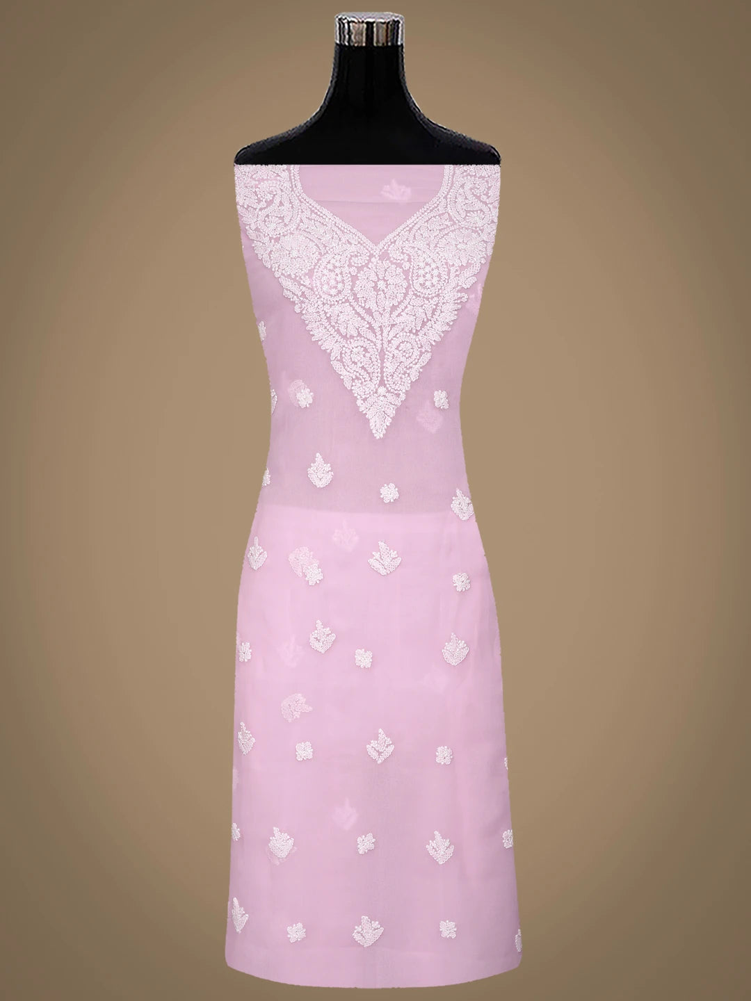 Ada Hand Embroidered Pink Georgette Lucknowi Chikankari Unstitched Suit Piece 01A866829