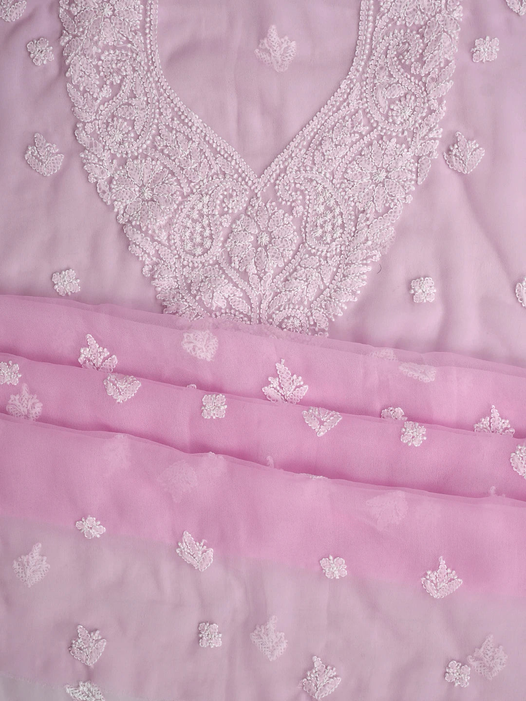 Ada Hand Embroidered Pink Georgette Lucknowi Chikankari Unstitched Suit Piece 01A866829