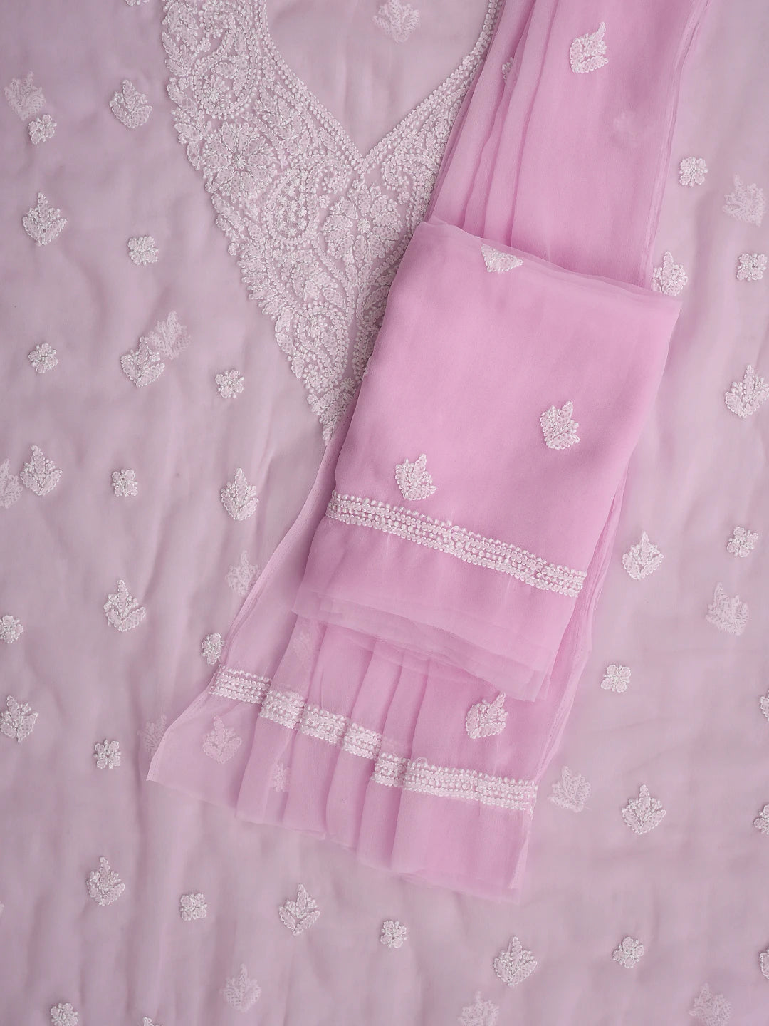 Ada Hand Embroidered Pink Georgette Lucknowi Chikankari Unstitched Suit Piece 01A866829