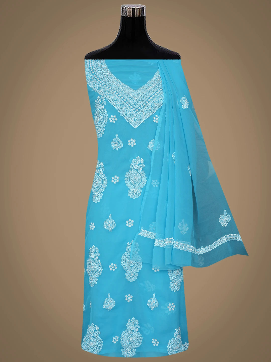 Ada Hand Embroidered Sky Blue Georgette Lucknowi Chikankari Unstitched Suit Piece 01A866877