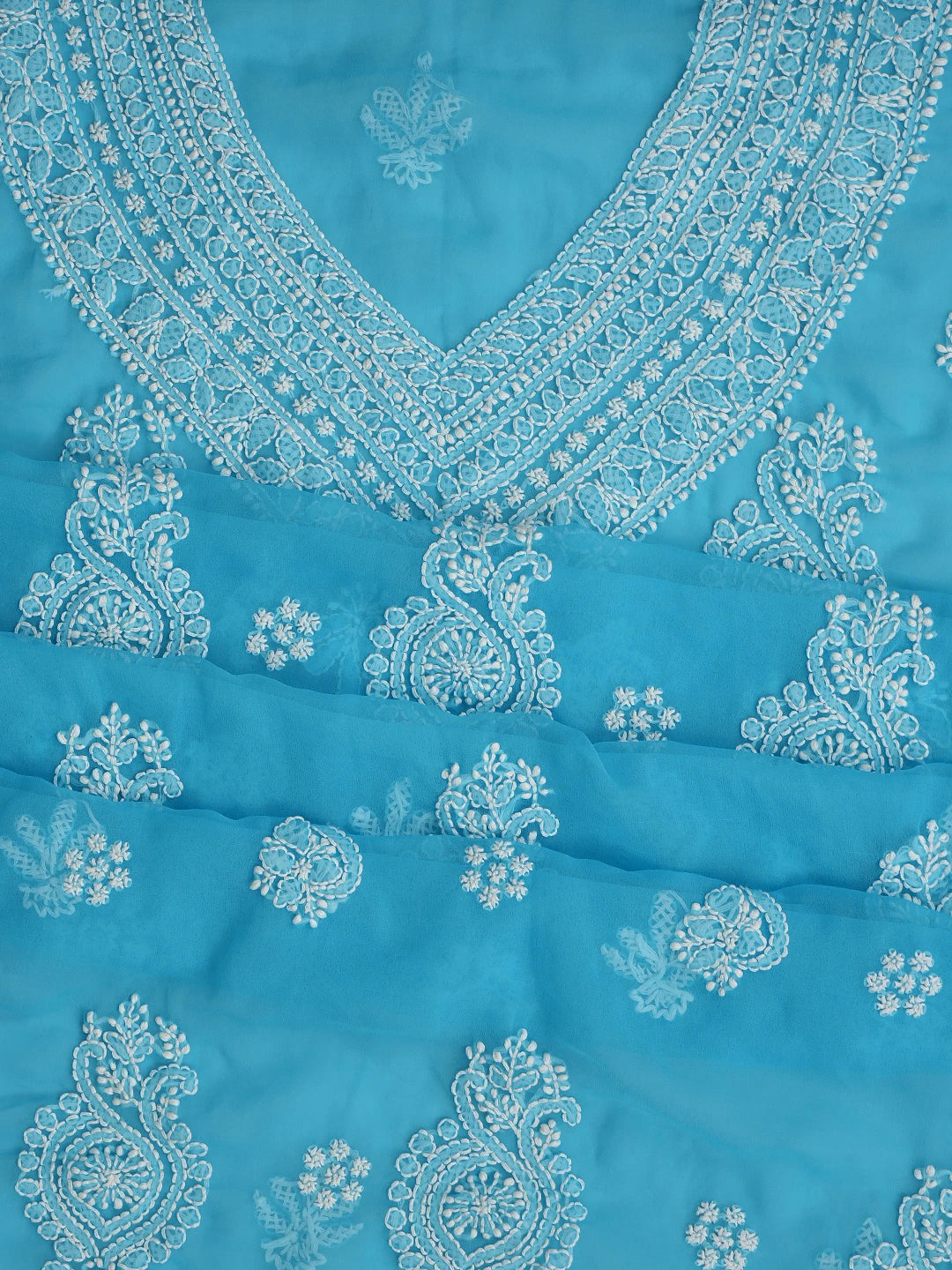 Ada Hand Embroidered Sky Blue Georgette Lucknowi Chikankari Unstitched Suit Piece 01A866877