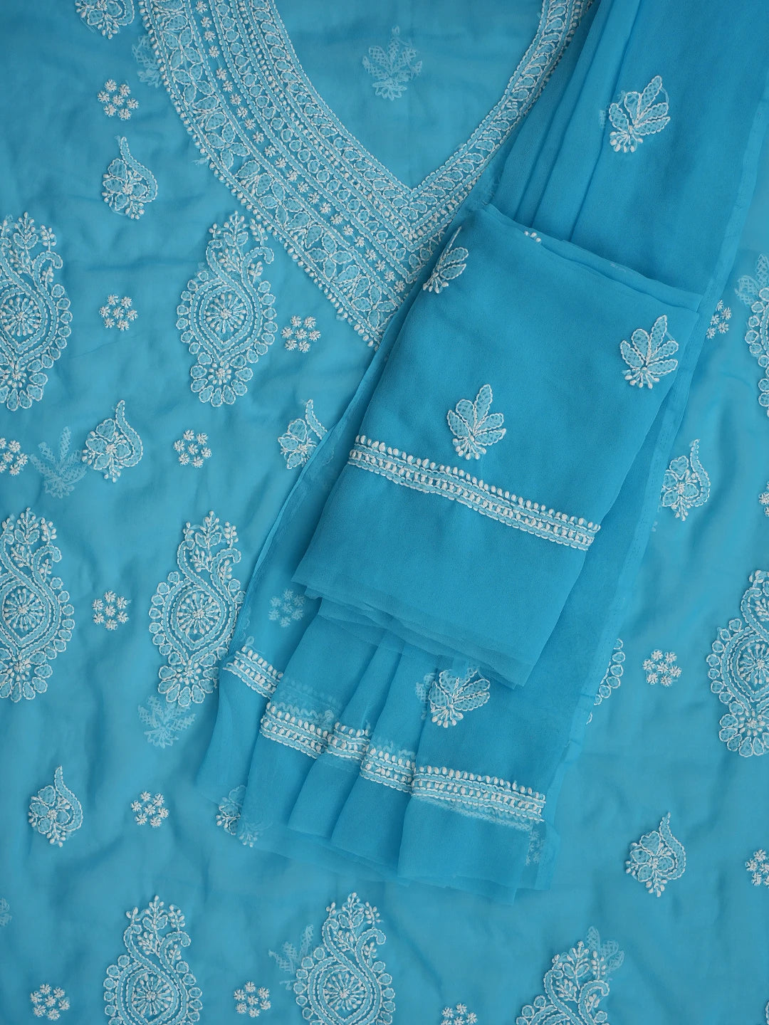 Ada Hand Embroidered Sky Blue Georgette Lucknowi Chikankari Unstitched Suit Piece 01A866877