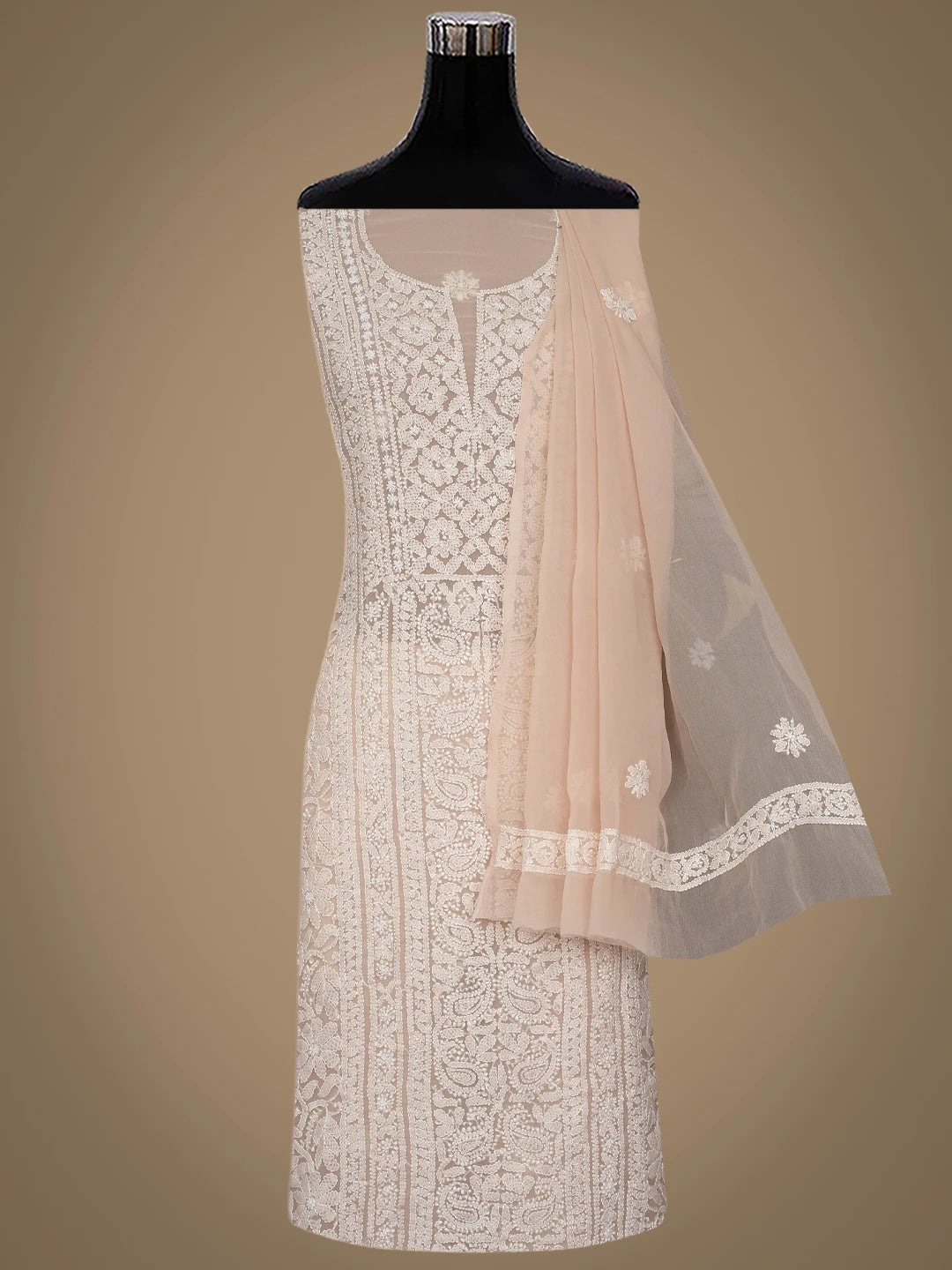 Ada Hand Embroidered Fawn Georgette Lucknowi Chikankari Unstitched Suit Piece 01A866983
