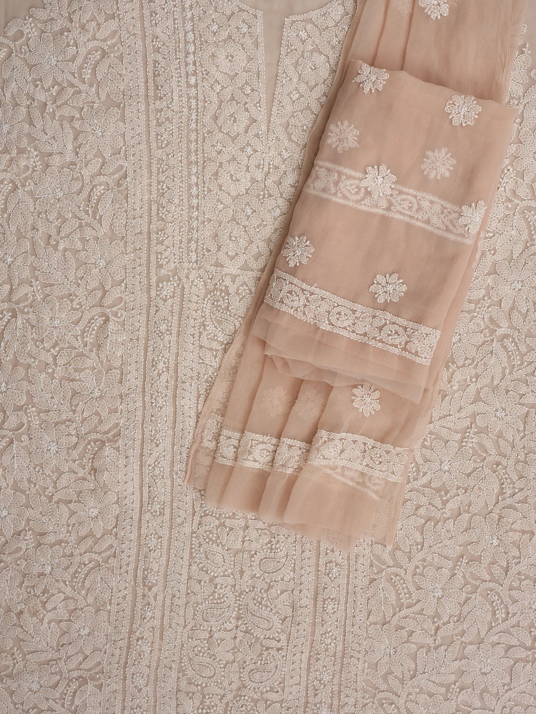 Ada Hand Embroidered Fawn Georgette Lucknowi Chikankari Unstitched Suit Piece 01A866983