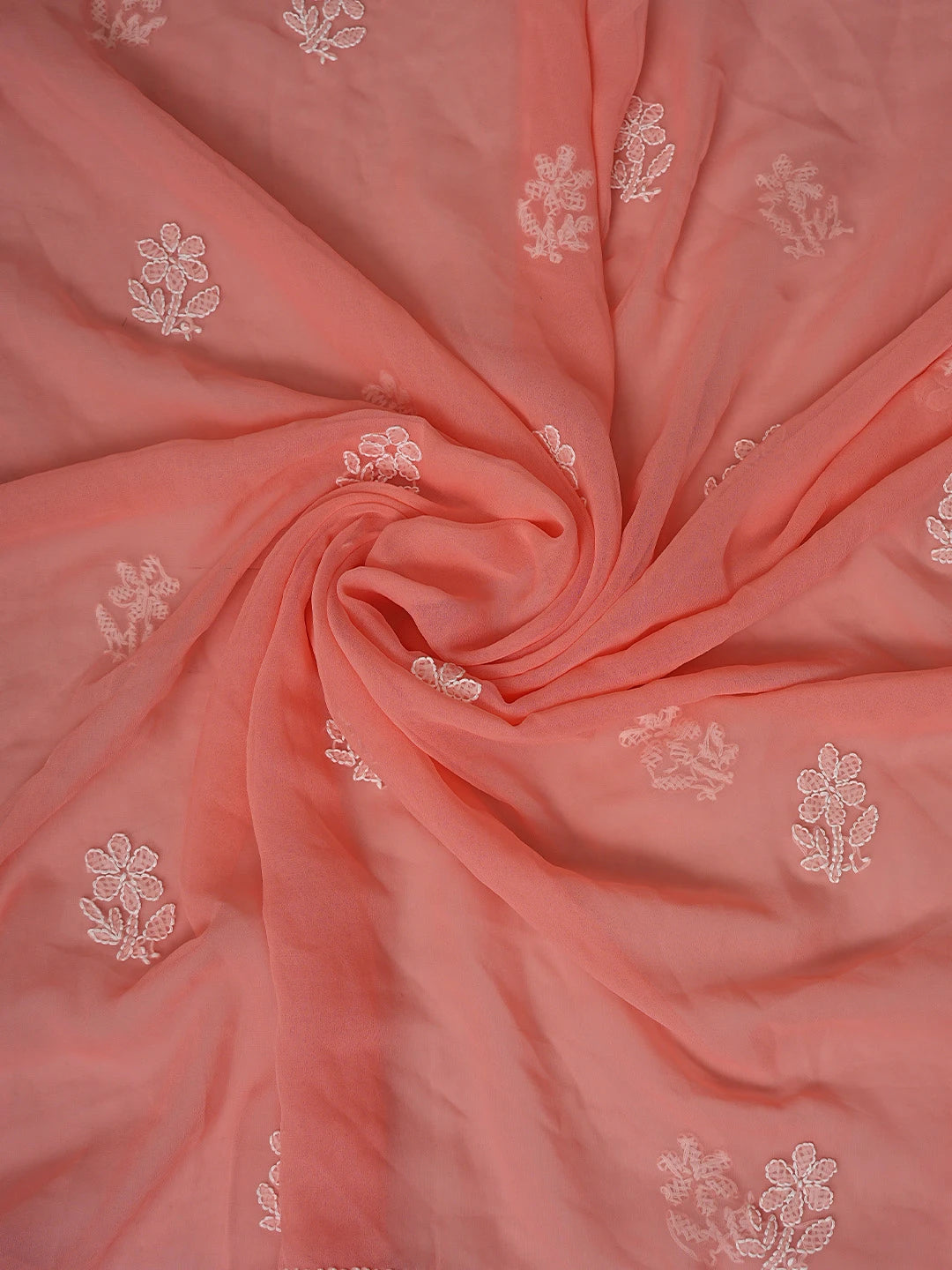 Ada Hand Embroidered Peach Georgette Lucknowi Chikankari Unstitched Suit Piece 01A866748