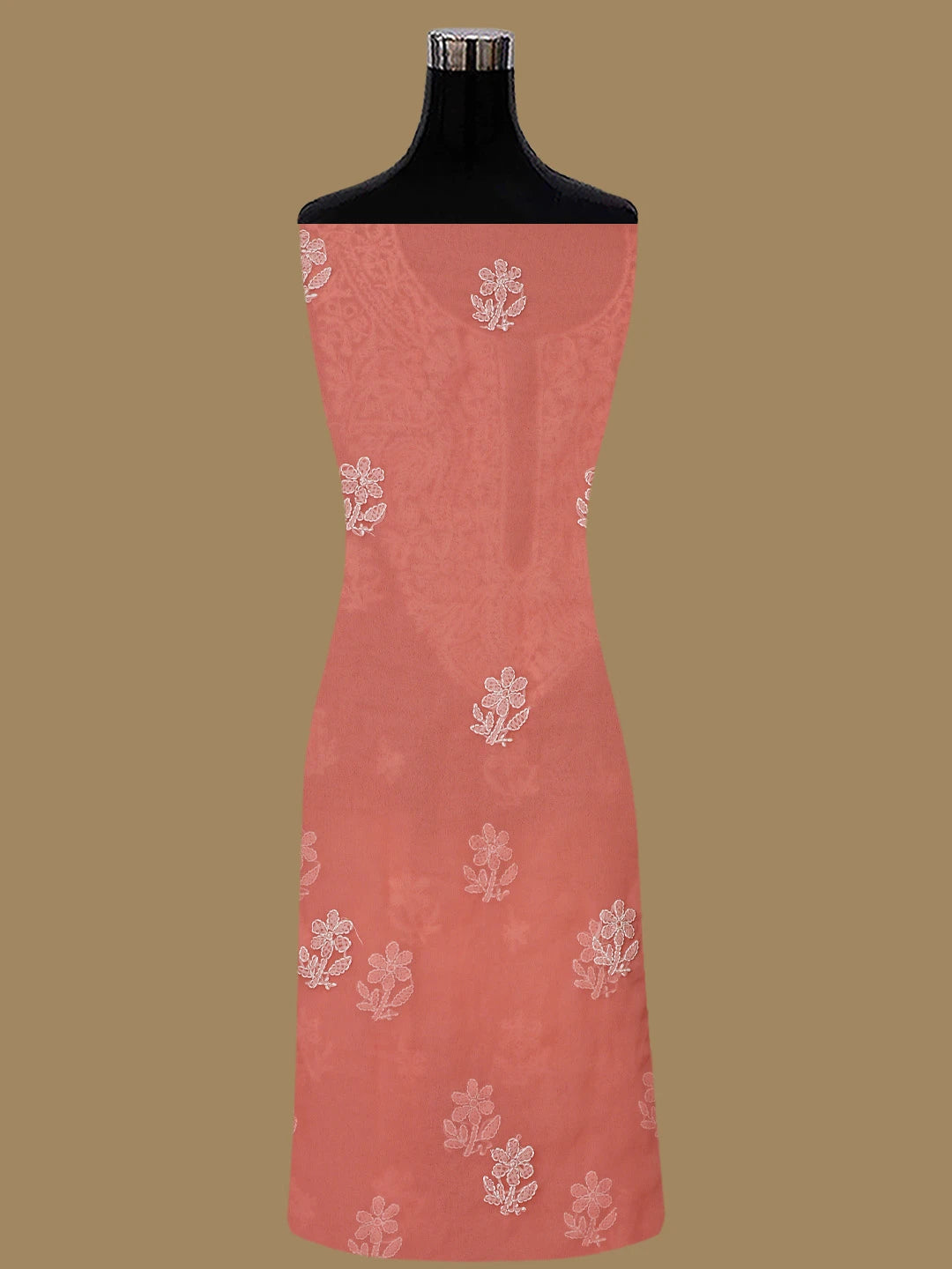 Ada Hand Embroidered Peach Georgette Lucknowi Chikankari Unstitched Suit Piece 01A866748